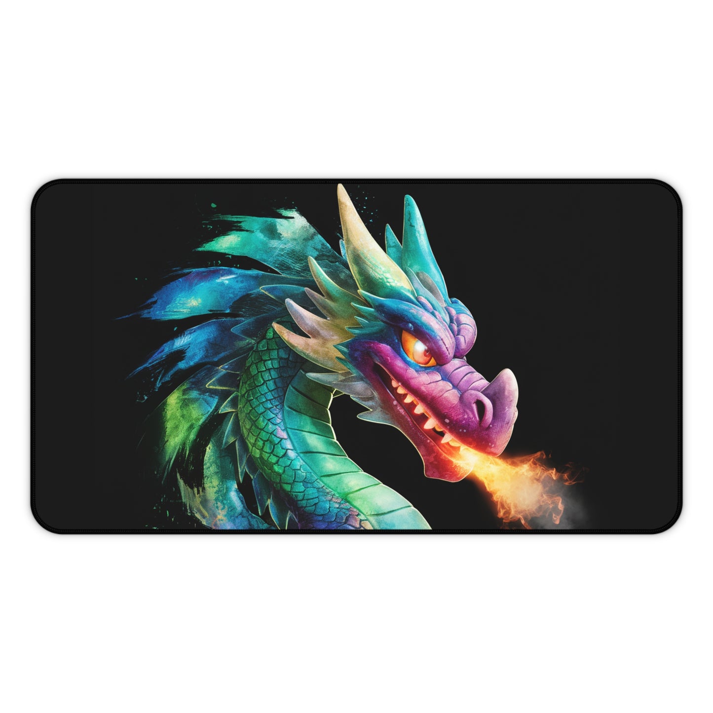 Fantasy Dragon Desk Mat & Gaming Mouse Pad | Colorful Fire-Breathing Dragon Office & Gaming Desk Accessory | Gift for Gamers