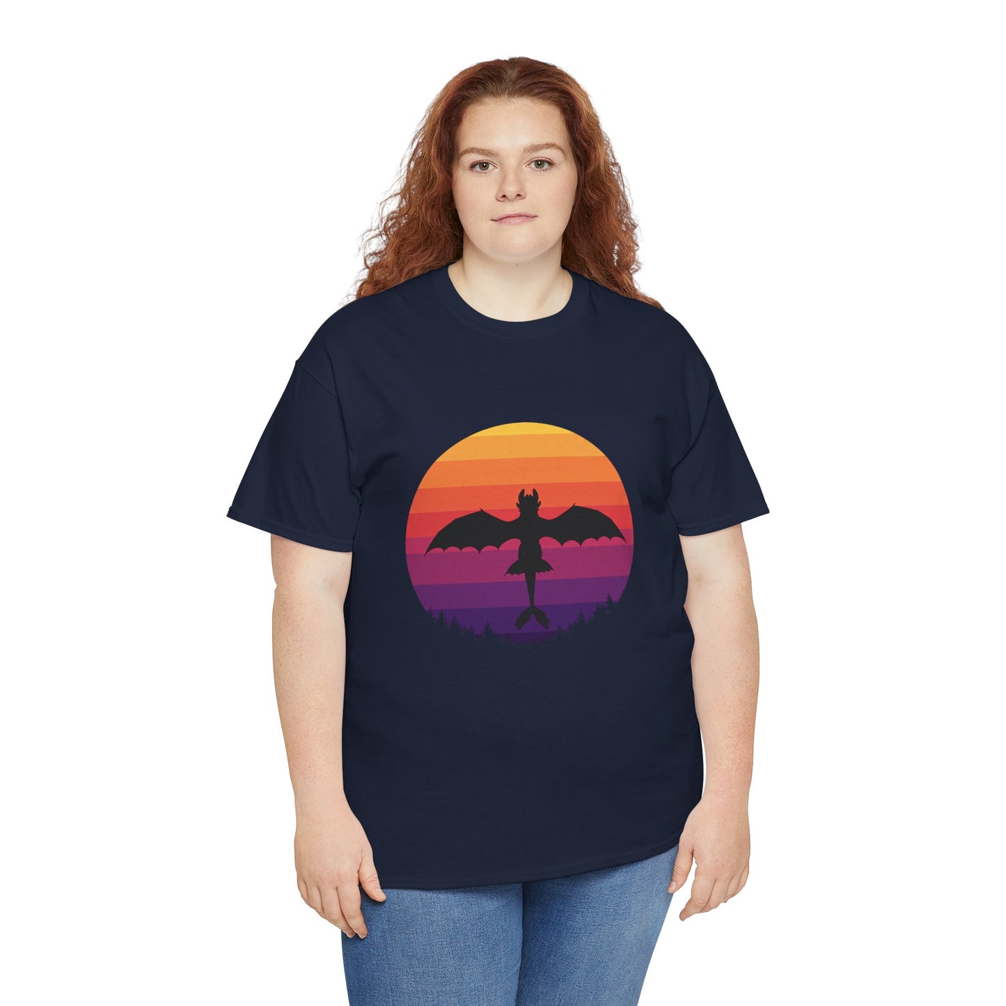 Night Dragon Sunset T-Shirt | Retro Dragon Silhouette Tee | Fantasy Dragon Shirt | Unisex Graphic Tee | Gift for Dragon Lovers