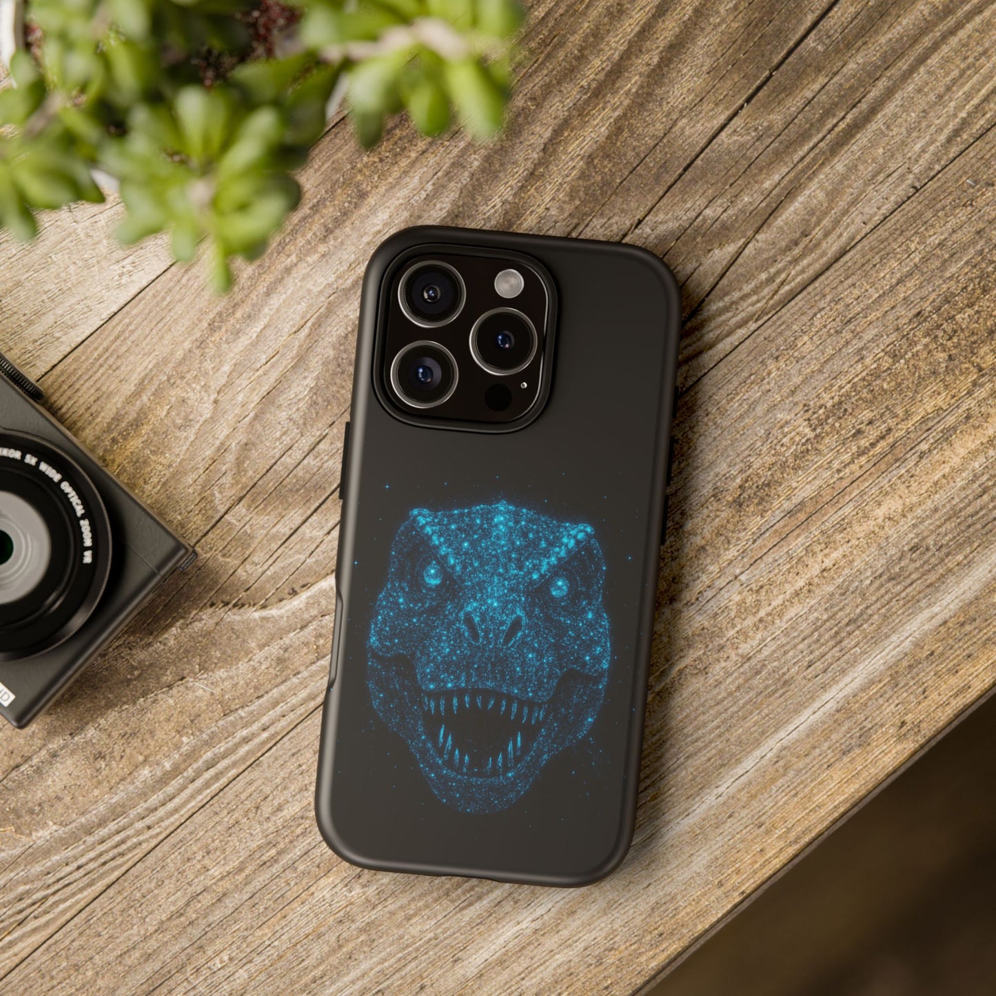 Bioluminescent Particle T-Rex iPhone Case - Galaxy-Style Cosmic Dino on Tough Dual-Layer Cover, Gift for Dino & Space Fans
