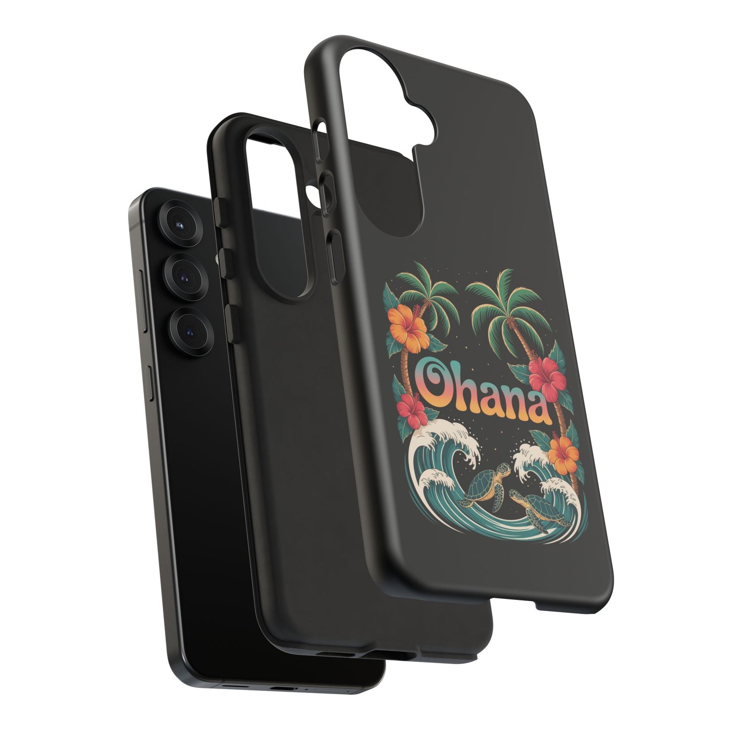 Tropical Ohana Samsung Case - Summer Beach Phone Cover - Hawaiian Palm & Hibiscus Design - Rugged & Glossy Protector for Galaxy