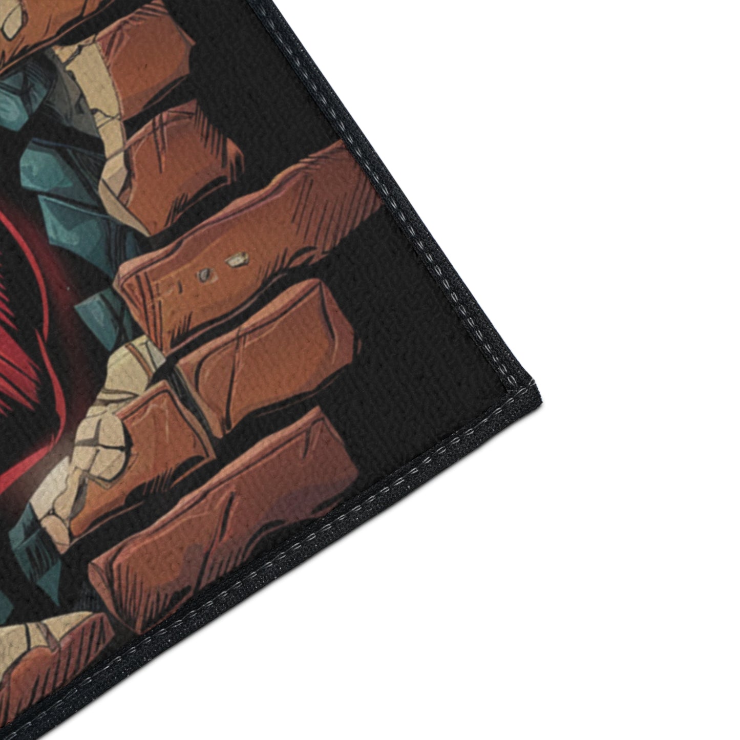Floor Mat - Fun Red Fist Smashing Through Wall Design