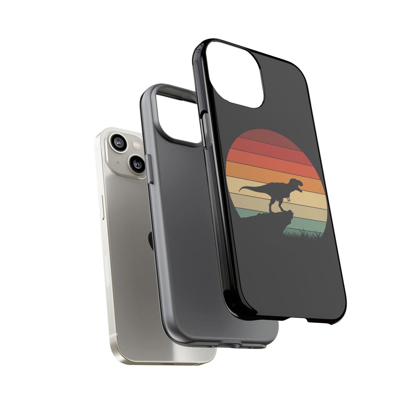 Retro Sunset Dinosaur iPhone Case | T‑Rex Silhouette Vintage Phone Cover for iPhone 14/15/16 Pro | Aesthetic Dinosaur Gift