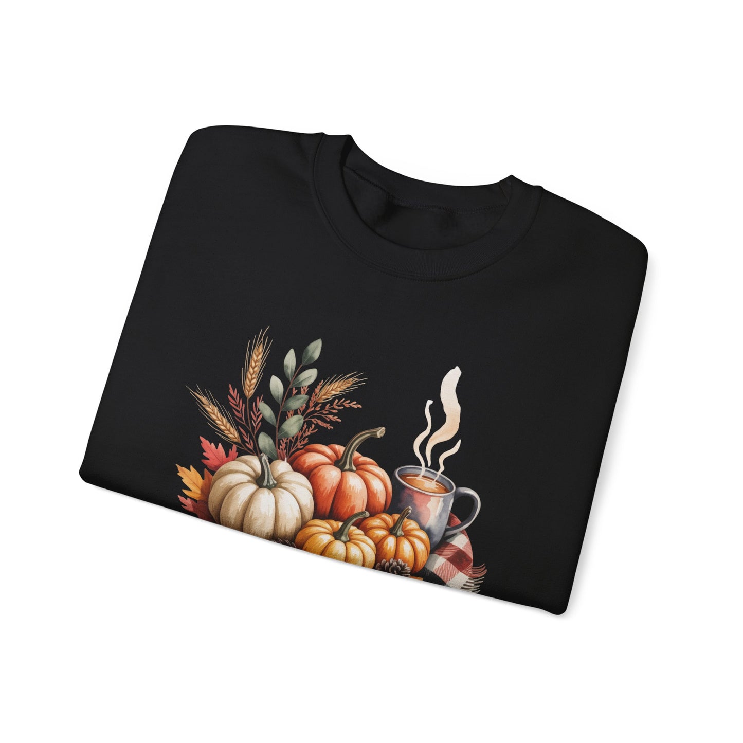 Fall Pumpkin Sweatshirt, Cozy Autumn Crewneck, Thanksgiving Sweater With Pumpkins And Coffee, Fall Leaves Pullover, Seasonal Gift
