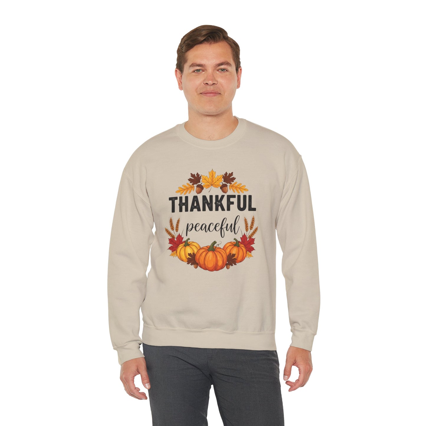 Thankful Peaceful Fall Sweatshirt, Autumn Pumpkin Crewneck, Thanksgiving Sweater, Cozy Seasonal Pullover, Gratitude Gift For Women Men