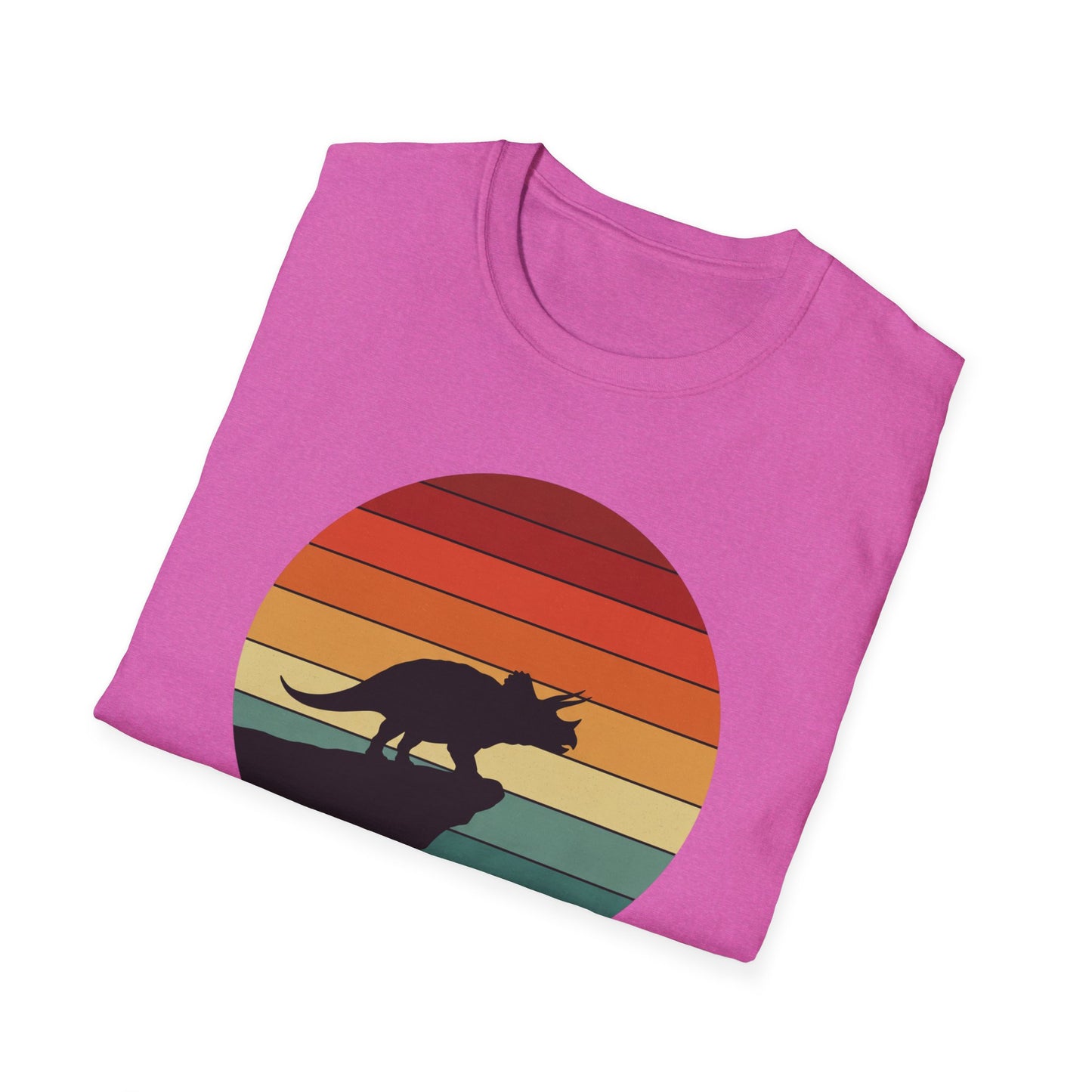 Retro Triceratops Sunset T-Shirt - Vintage Dino Graphic Tee - Unisex Softstyle Dinosaur Shirt - Nature and Prehistoric Lover Gift