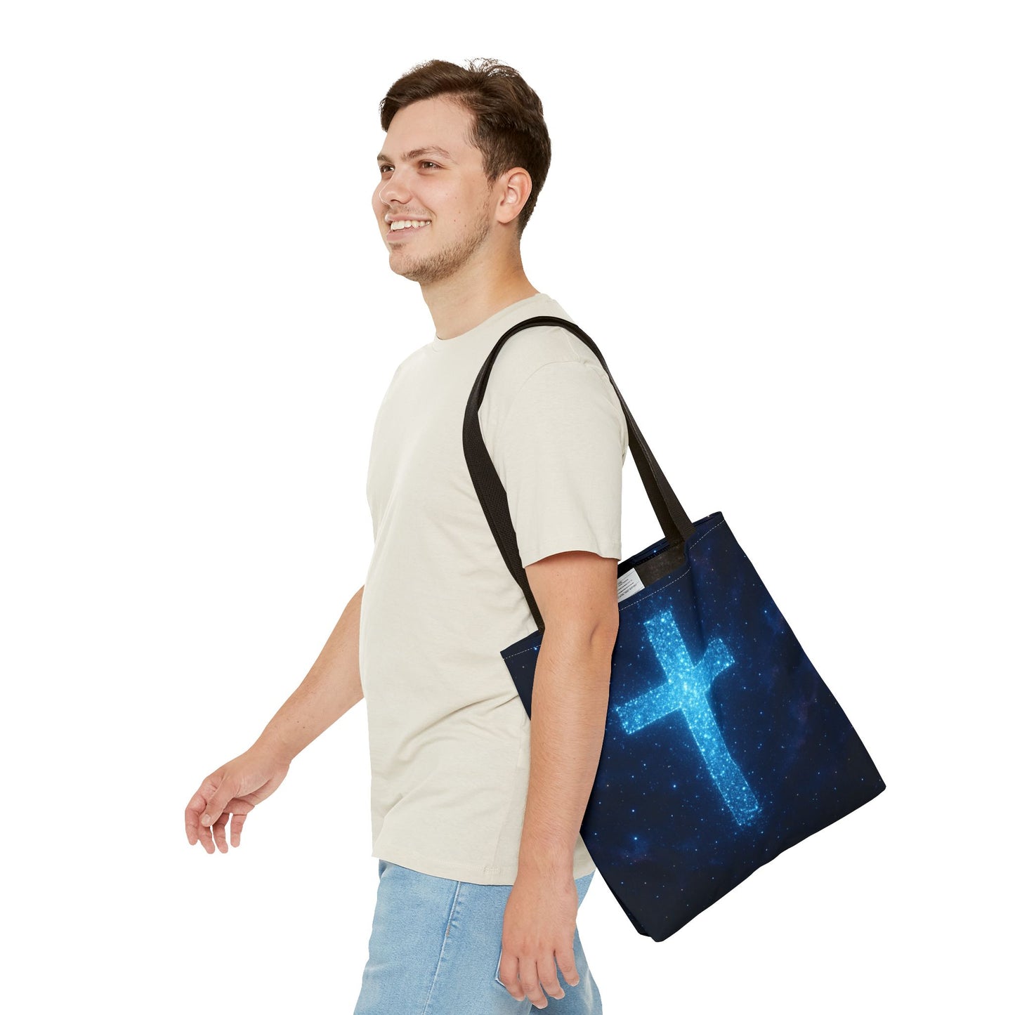 Sparkling Cross Tote Bag - Inspirational Blue Cosmic Bag Christian Tote Spiritual Bag Inspirational Tote Bag