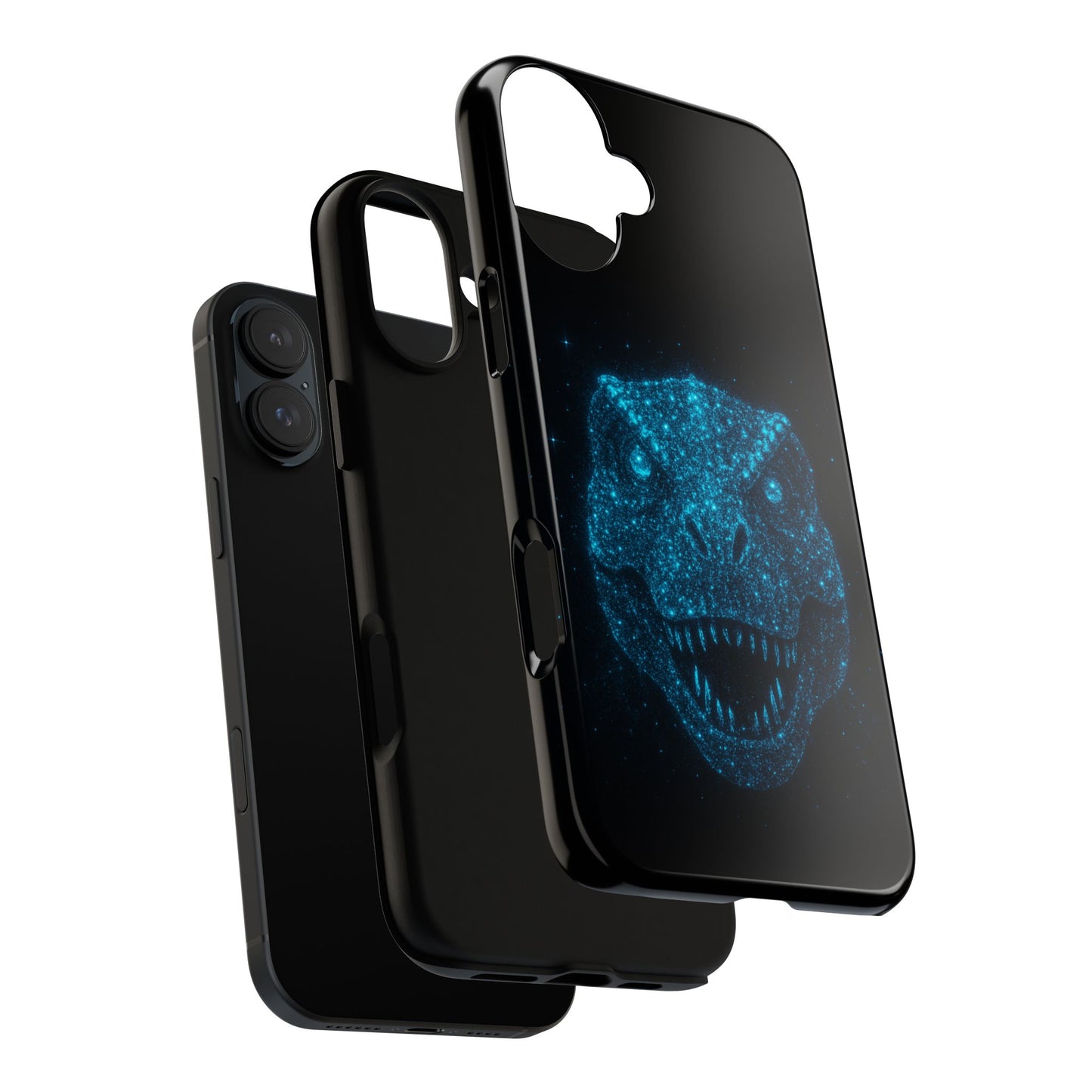 Bioluminescent Particle T-Rex iPhone Case - Galaxy-Style Cosmic Dino on Tough Dual-Layer Cover, Gift for Dino & Space Fans
