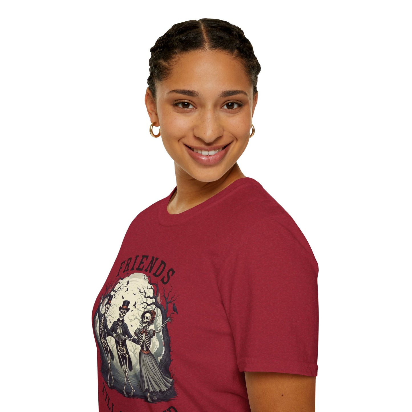 Friends Till The End Skeleton Tee | Dancing Skeleton Friends Shirt | Halloween Gothic BFF Gift | Unisex Heather Grey Graphic T-Shirt