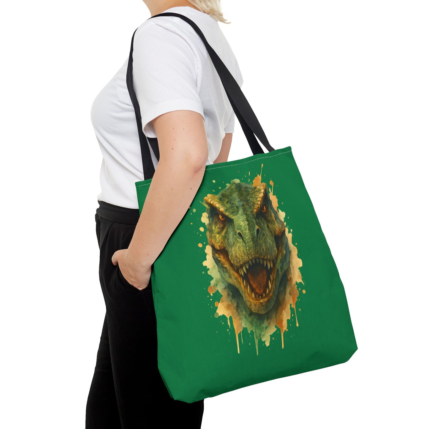 Watercolor T-Rex Tote Bag - Eco Canvas Dino Shopper, Dinosaur Lover Gift, Book Bag, Reusable Grocery Tote - Aesthetic Paleontology Art