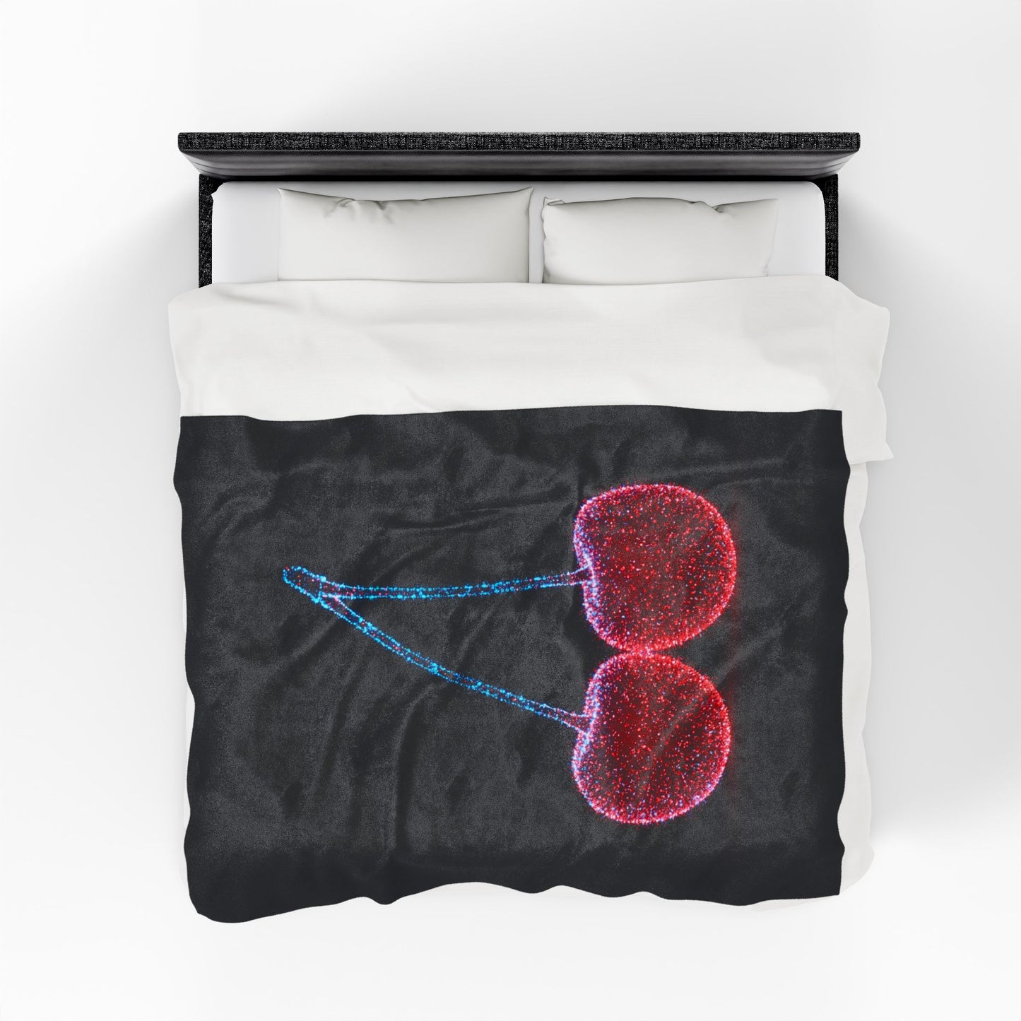 Plush Blanket with Bioluminescent Cherries Cherry Throw Cherry Decor Cherry Blanket