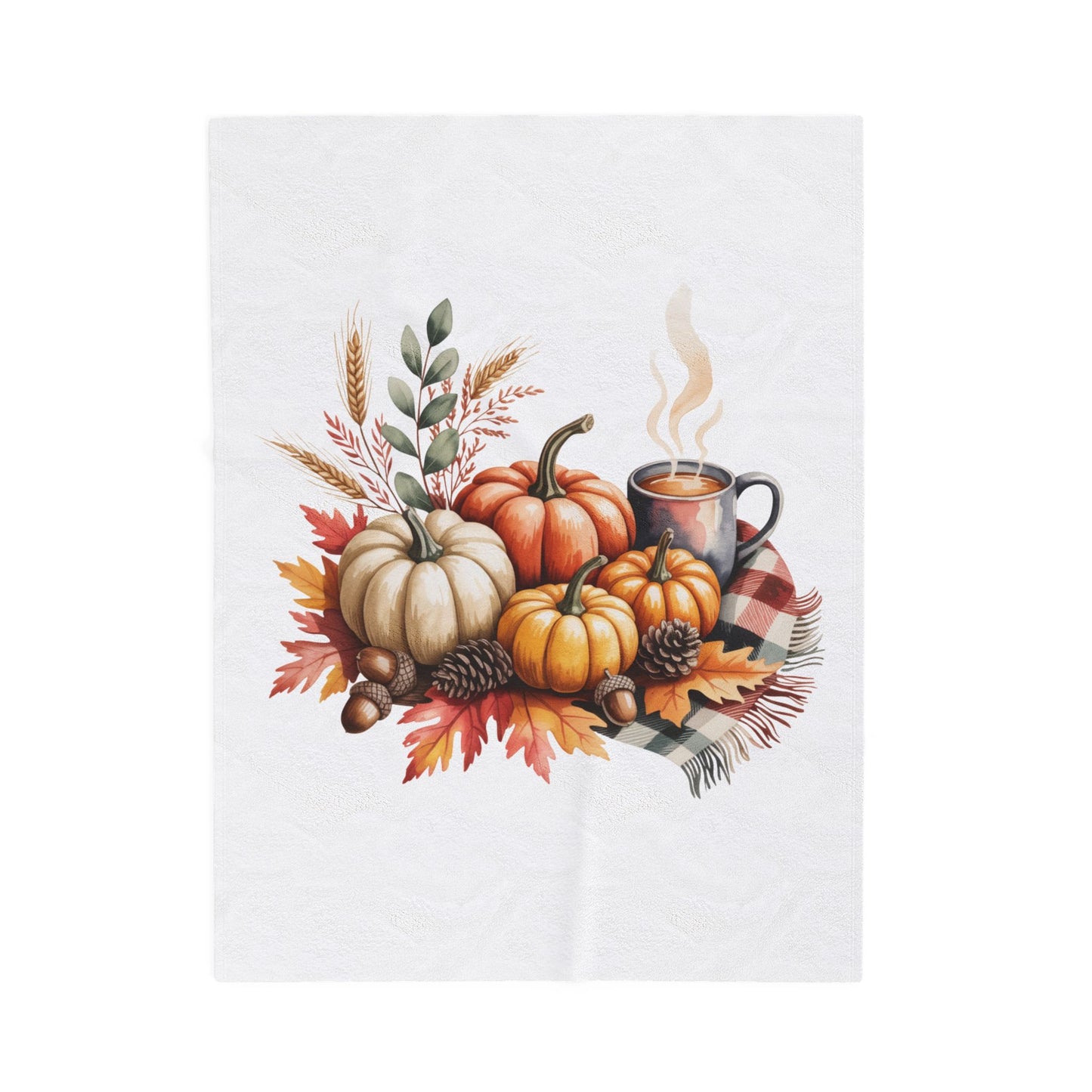 Pumpkin Plaid Fall Blanket, Cozy Autumn Throw Blanket With Pumpkins And Coffee Mug, Thanksgiving Decor, Soft Fleece Blanket Gift For Home