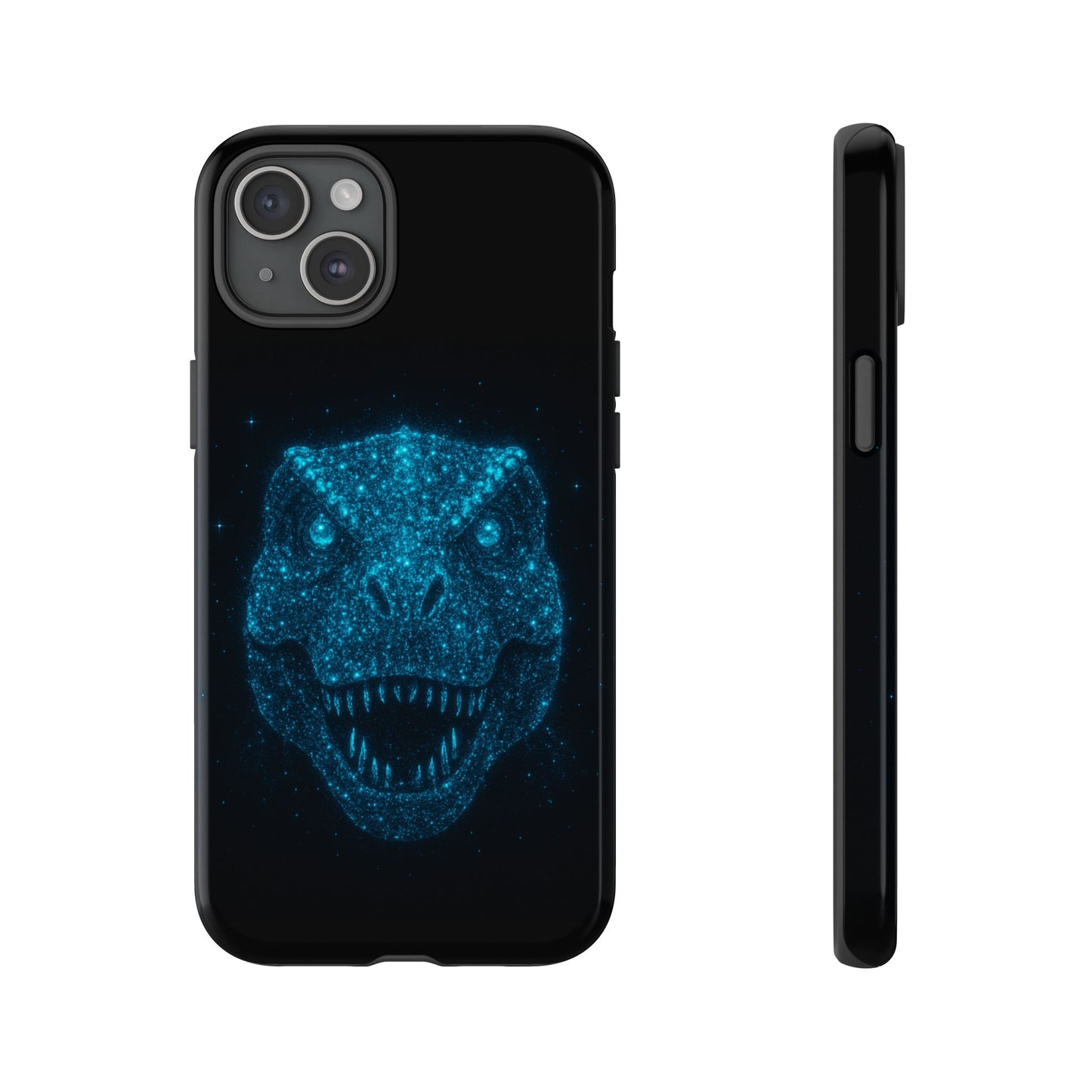Bioluminescent Particle T-Rex iPhone Case - Galaxy-Style Cosmic Dino on Tough Dual-Layer Cover, Gift for Dino & Space Fans