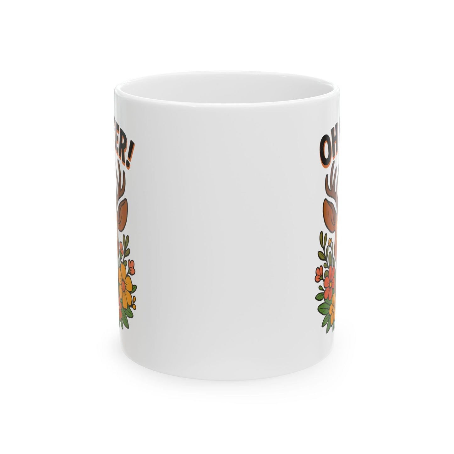 Funny Deer Coffee Mug | Oh Deer Cartoon Cup, Cute Animal Pun Gift, Nature Lover Tea Mug, Whimsical Flower Deer Cup for Wildlife Fans
