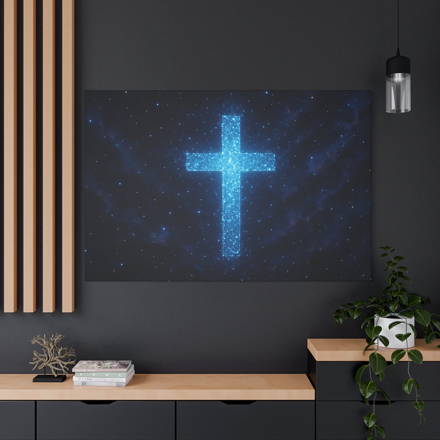 Canvas Wall Art - Bioluminescent Cross Design Spiritual Decor Christian Art Religious Canvas Gift for Believers