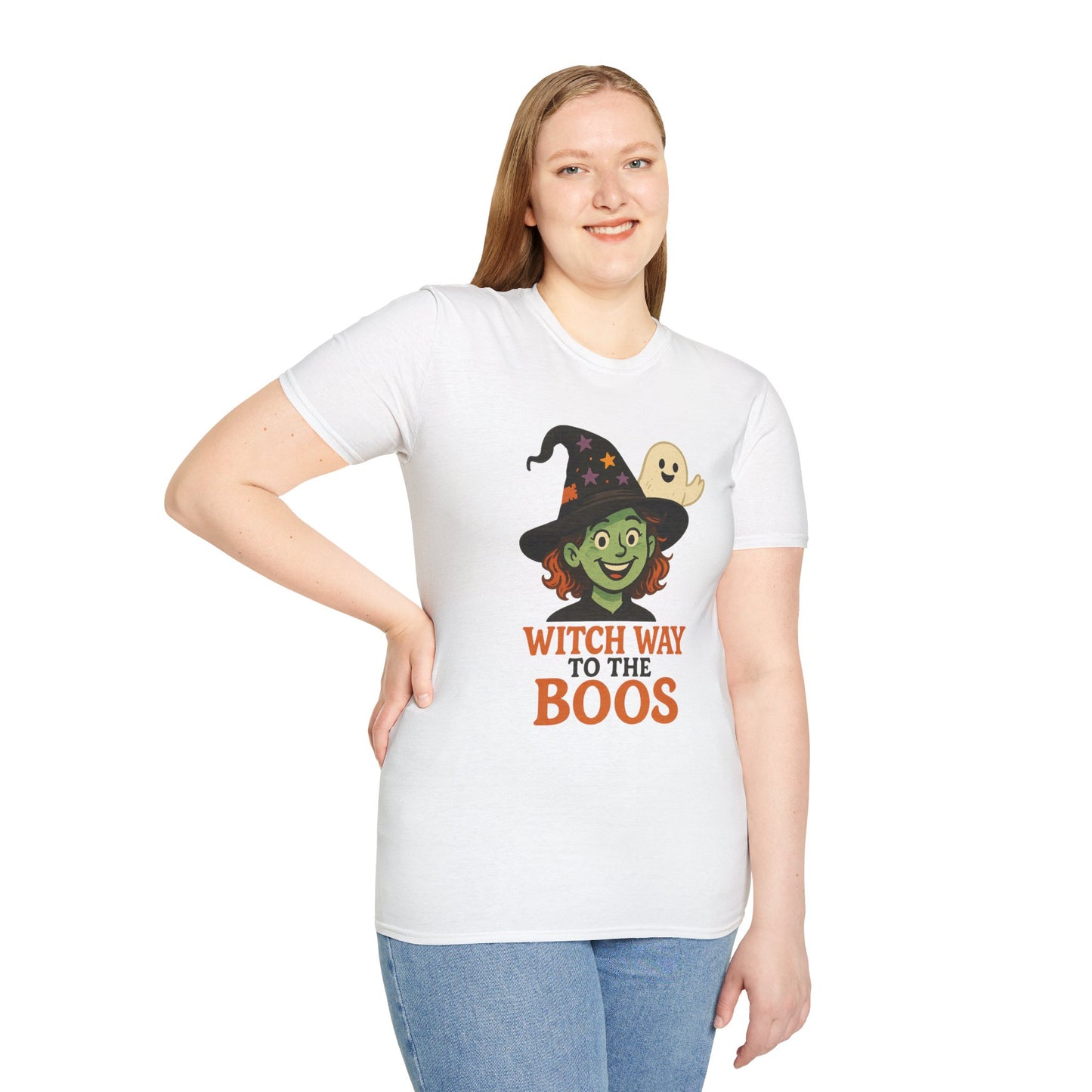 Witch Way to the Boos Halloween Shirt | Cute Witch and Ghost T-Shirt | Spooky Season Graphic Tee | Funny Halloween Costume Top