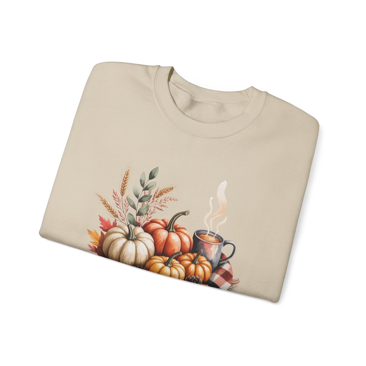 Fall Pumpkin Sweatshirt, Cozy Autumn Crewneck, Thanksgiving Sweater With Pumpkins And Coffee, Fall Leaves Pullover, Seasonal Gift