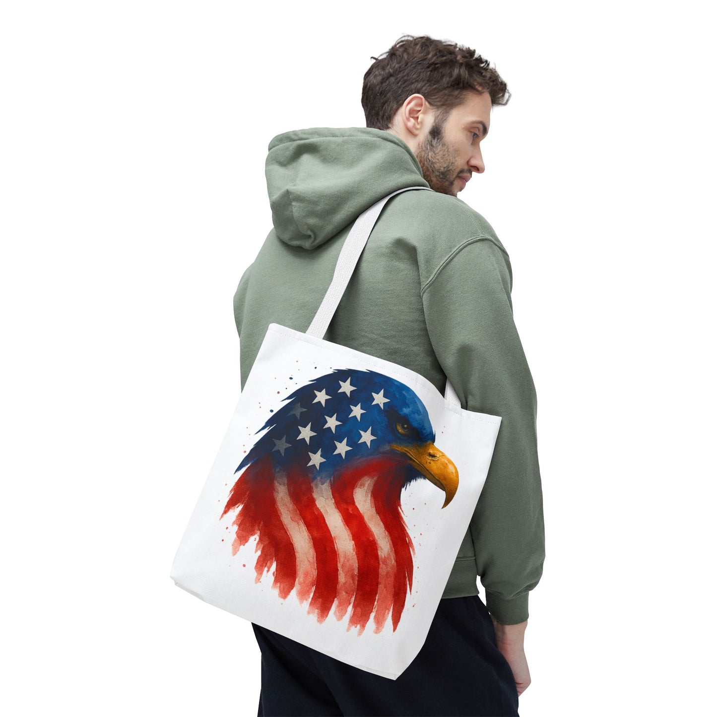 Patriotic Eagle Tote Bag USA Flag Canvas Carryall - Eco-Friendly Independence Day, Memorial Day Gift for Veterans, Reusable Shopping Bag