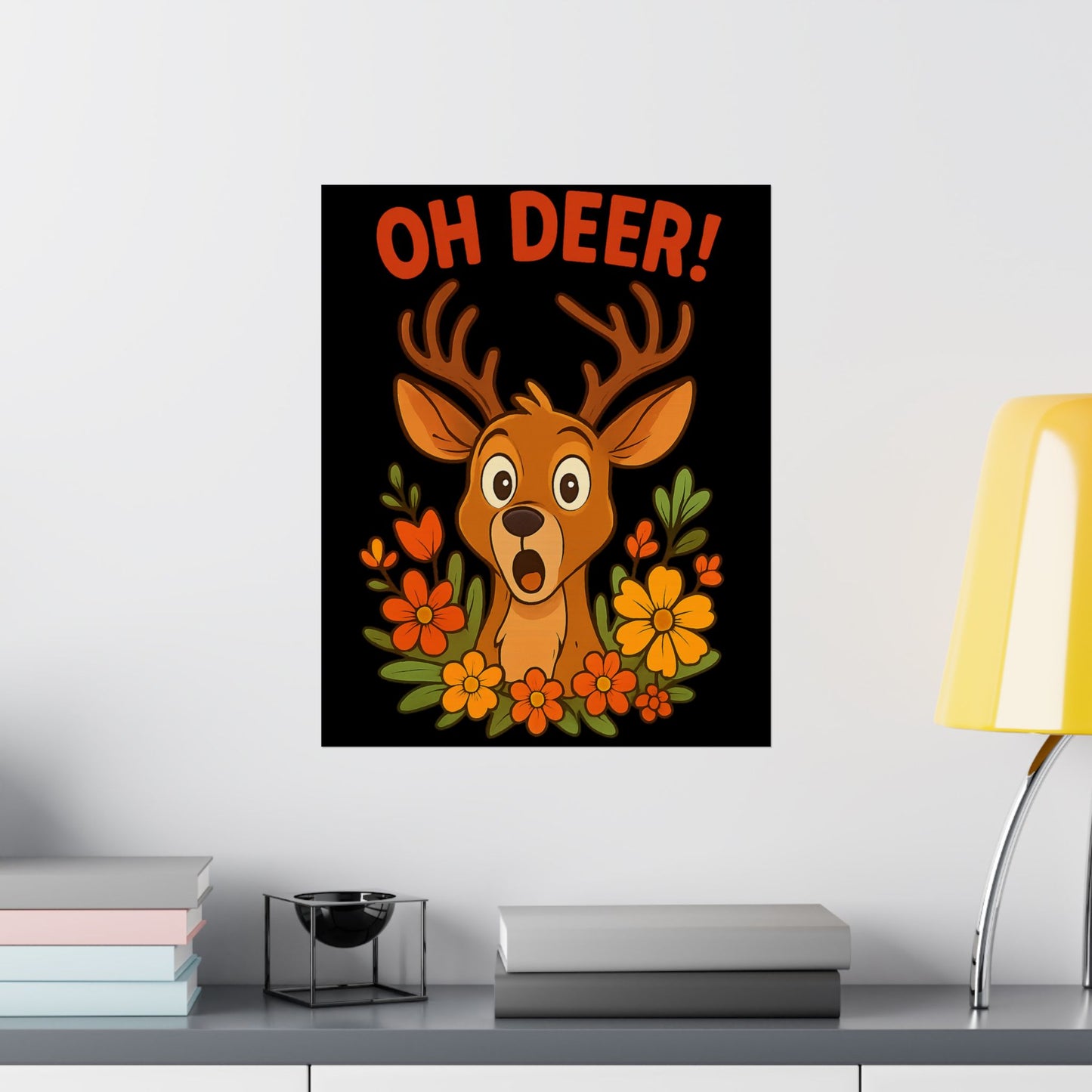 Vertical Poster - Startled Deer 'Oh Deer' Wildlife Decor Nature Decoration Funny Poster