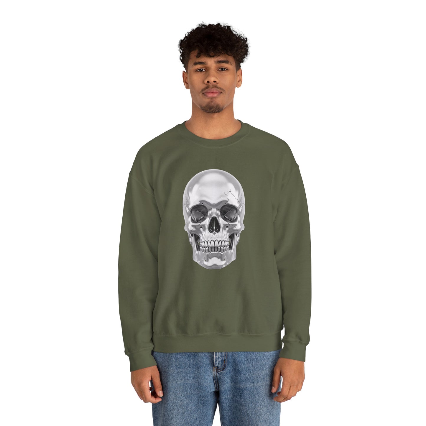 Silver Skull Sweatshirt, Gothic Skull Crewneck, Retro Skull Sweatshirt, Vintage Skull Graphic, Halloween Rock Pullover