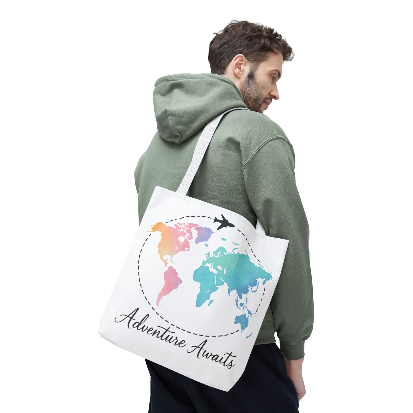 Adventure Awaits Watercolor World Map Tote Bag | Travel Canvas Tote | Wanderlust Gift, Beach, Camping, Airport Carryall, Eco-Friendly