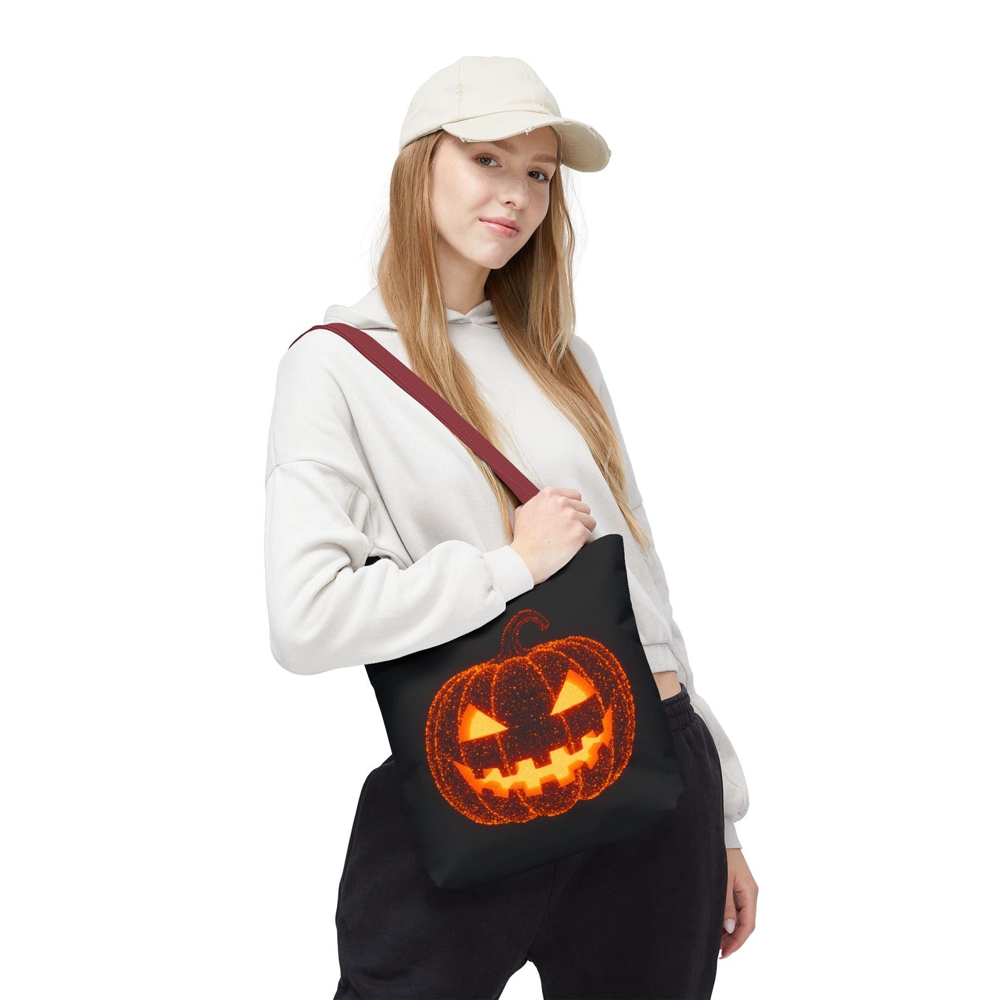 Glowing Pumpkin Tote Bag, Jack O Lantern Halloween Canvas Tote, Spooky Trick Or Treat Bag, Reusable Pumpkin Design Tote, Halloween Gift Bag