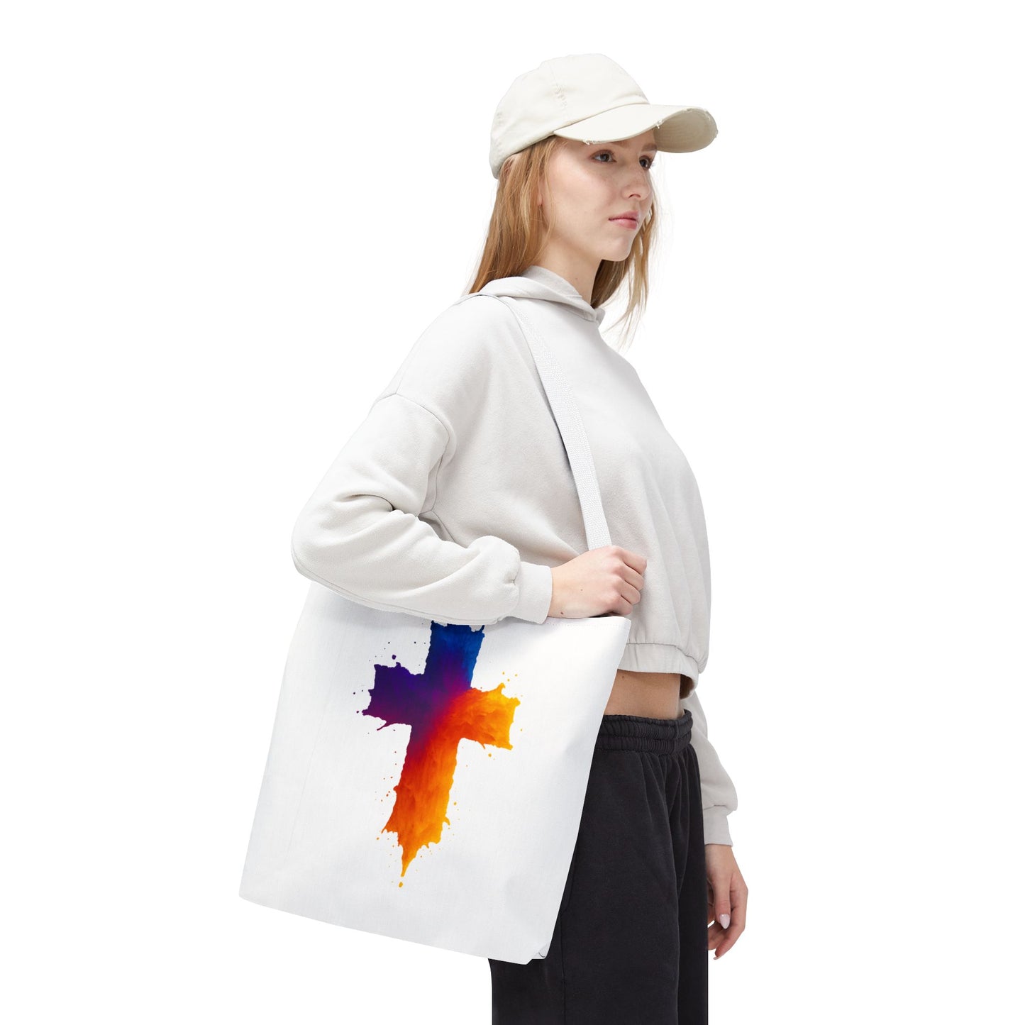 Watercolor Cross Tote Bag, Faith Tote, Christian Gift Bag, Religious Art Shoulder Bag, Inspirational Everyday Carry, Spiritual Cross Design Tote