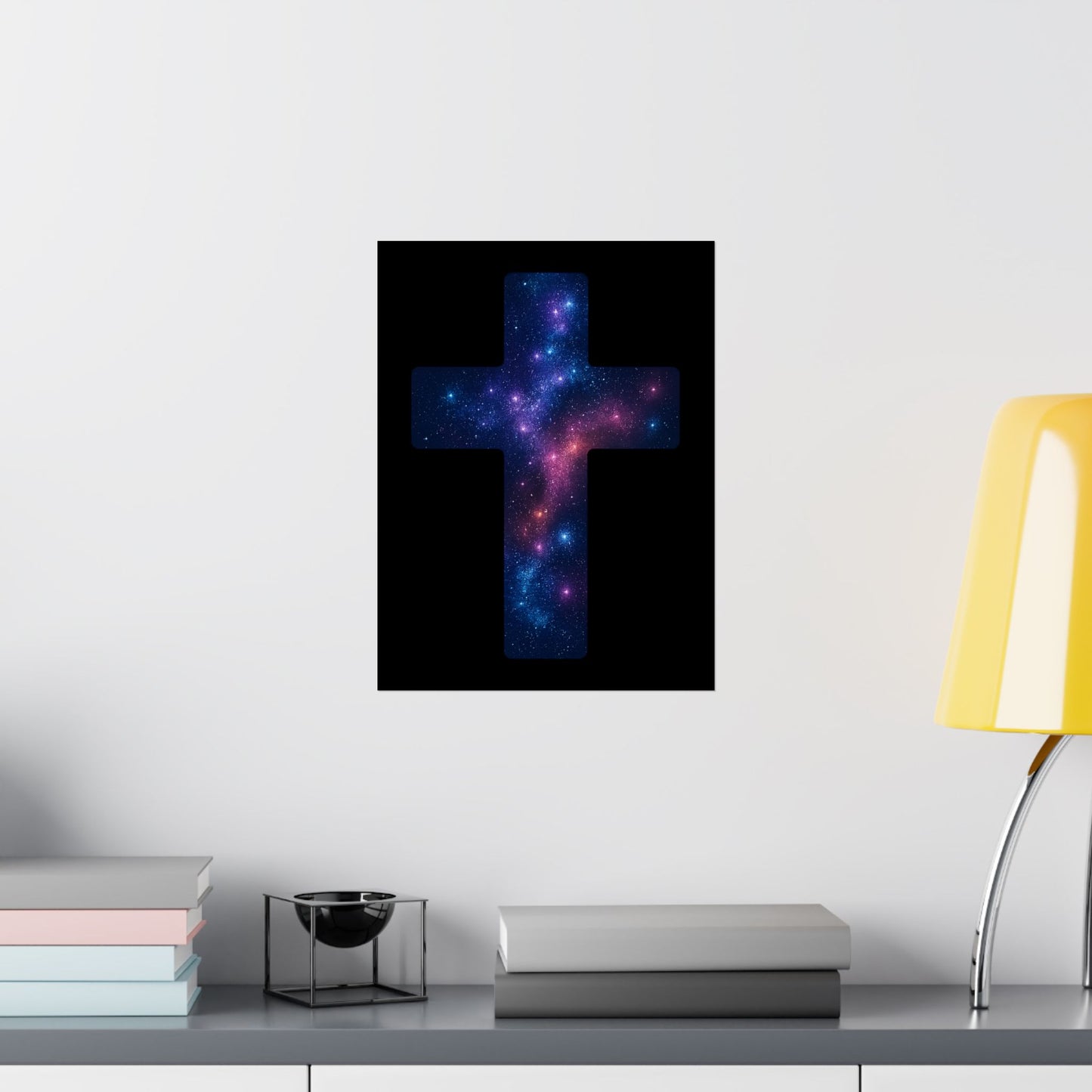 Vertical Poster - Galactic Cross Design Christian Poster Spiritual Decor Religious Art Faith Based Decoration Gift for Believers