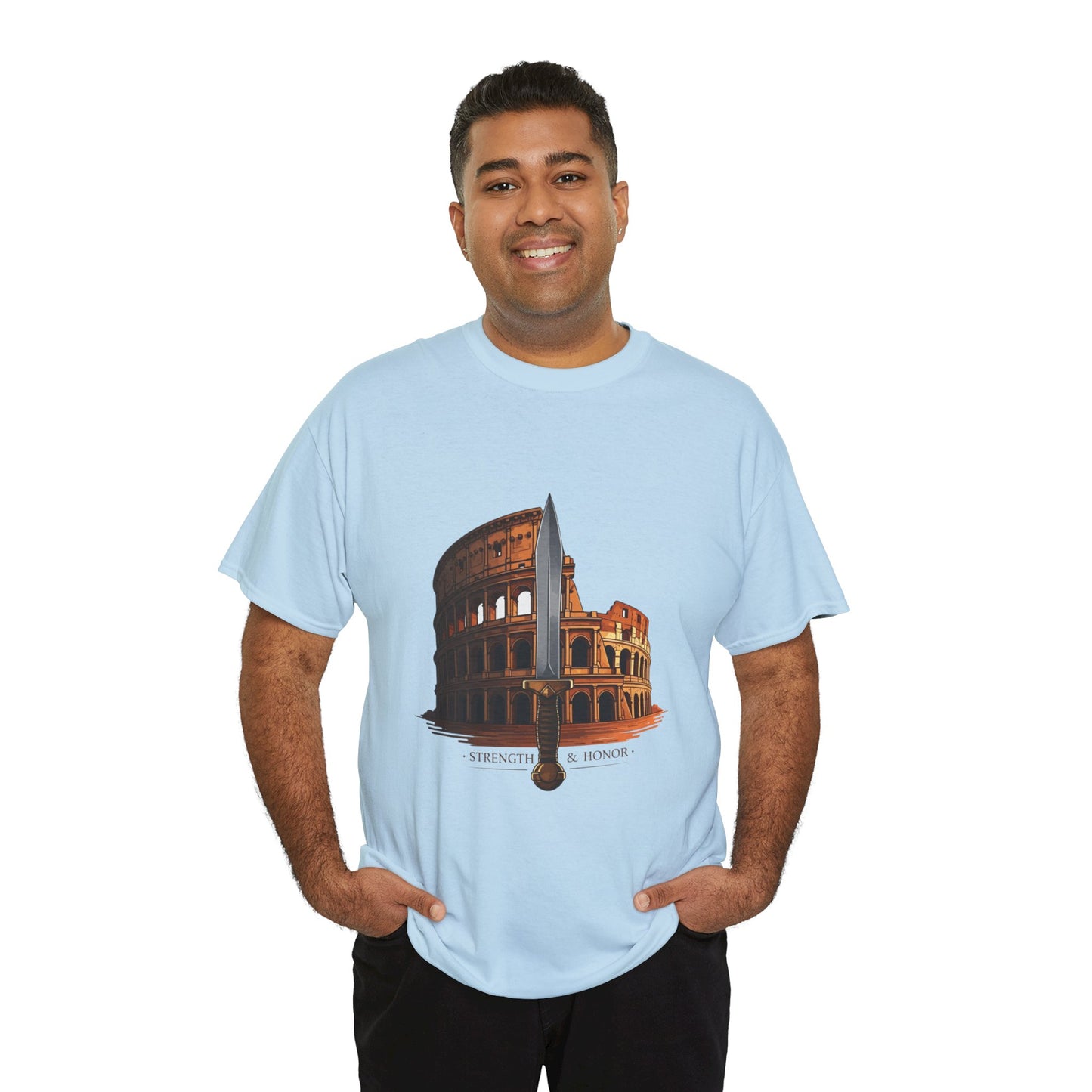 Strength & Honor Gladiator Shirt – Roman Colosseum Sword Graphic Tee – Ancient Rome History T-Shirt for Gladiator & Travel Fans
