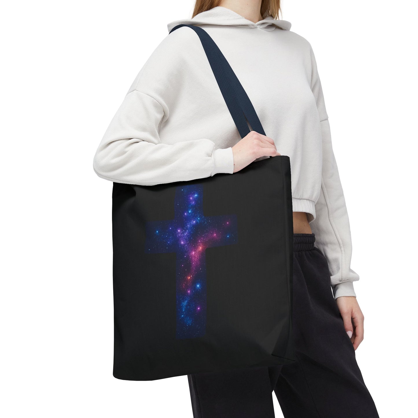 Galaxy Cross Tote Bag – Christian Faith Bag, Inspirational Reusable Shopper, Spiritual Gift for Women & Men, Religious Church Bag