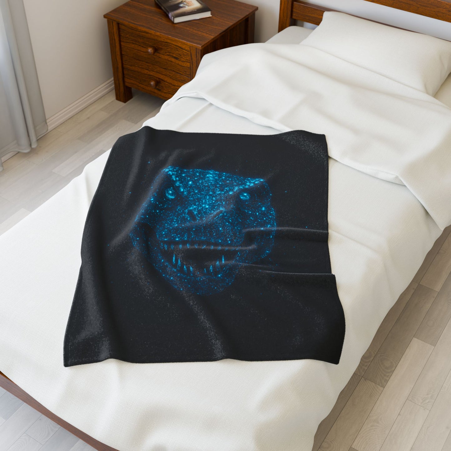 Bioluminescent-Style T-Rex Blanket - Neon Blue Dinosaur Throw for Kids, Teens and Gamers - Soft Cozy Dino Bedding, Unique Jurassic Gift