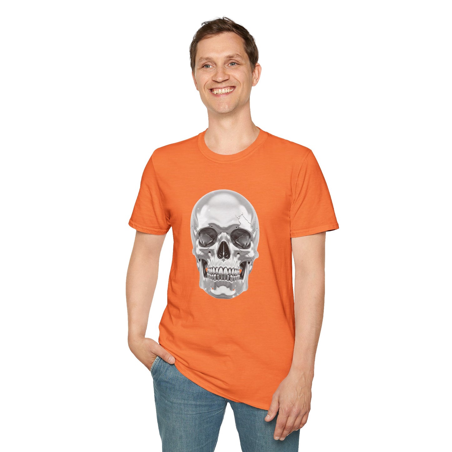 Chrome Skull Graphic Tee - Edgy Metallic Skull Shirt - Retro Rock Vibe, Dark Aesthetic, Unisex Cool Gift - Trendy Fashion Statement Top