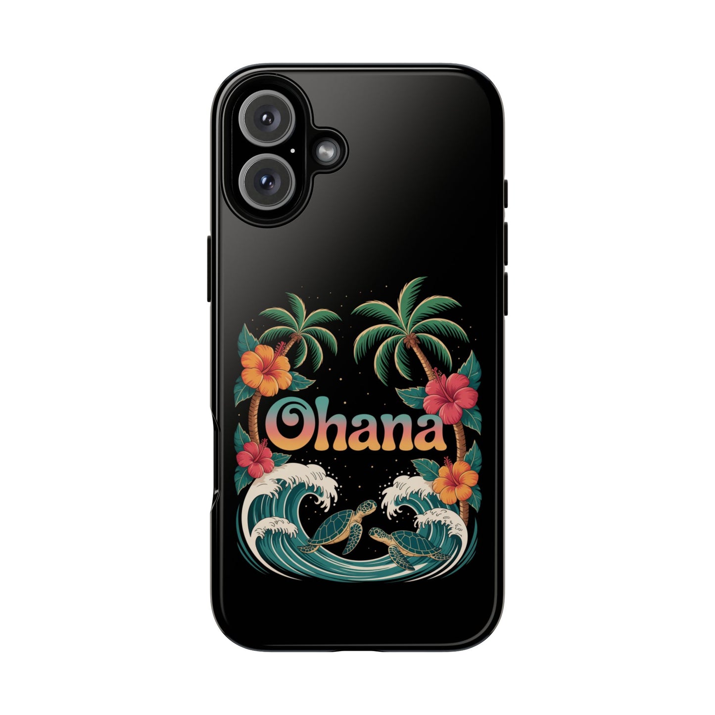 Tropical Ohana iPhone Case - Beach Vibes Cover with Palms, Hibiscus and Turtles - Rugged and Glossy Summer Phone Protector