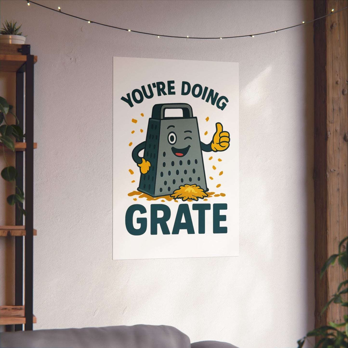 Poster - 'You're Doing Grate' Funny Decor Gift for Chef Kitchen Decoration Inspirational Saying for Cheese Lovers