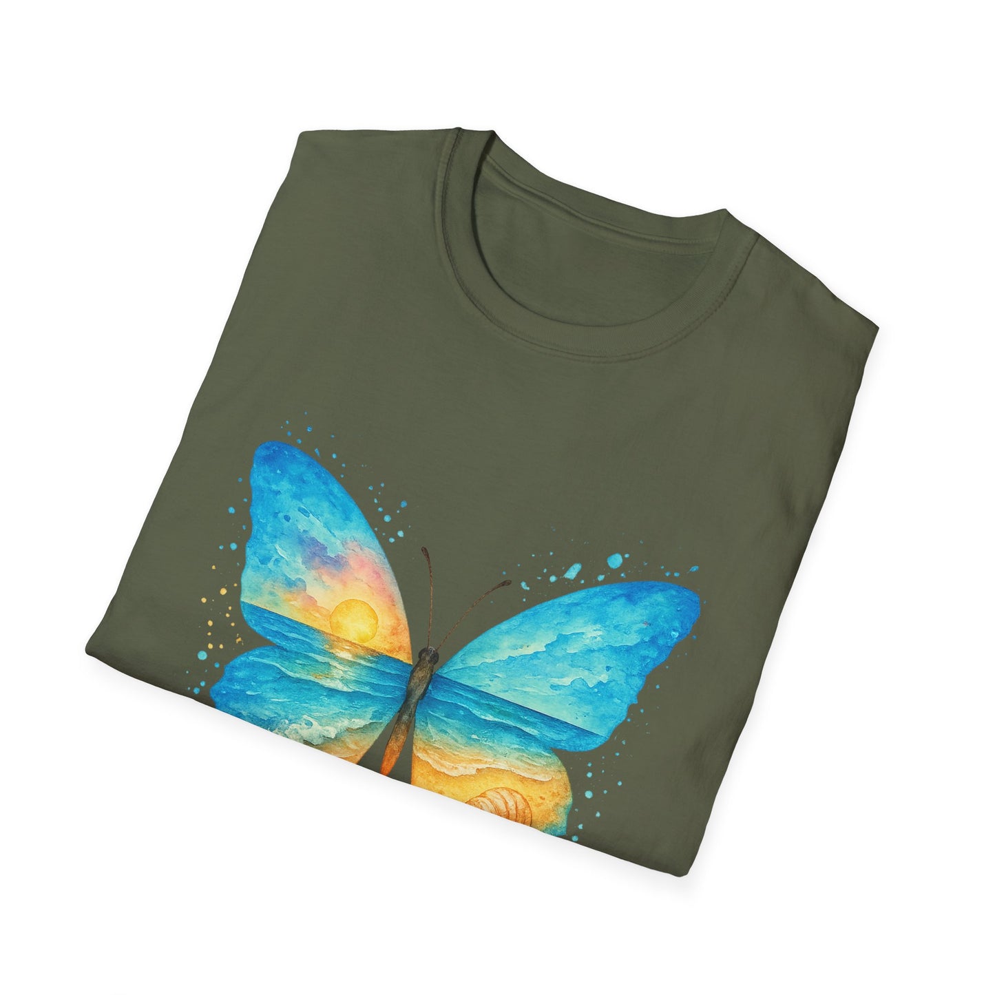 Butterfly Sunset Beach Tee - Scenic Butterfly Graphic Shirt, Nature Lover Gift, Boho Ocean Tee, Unisex Casual T-Shirt