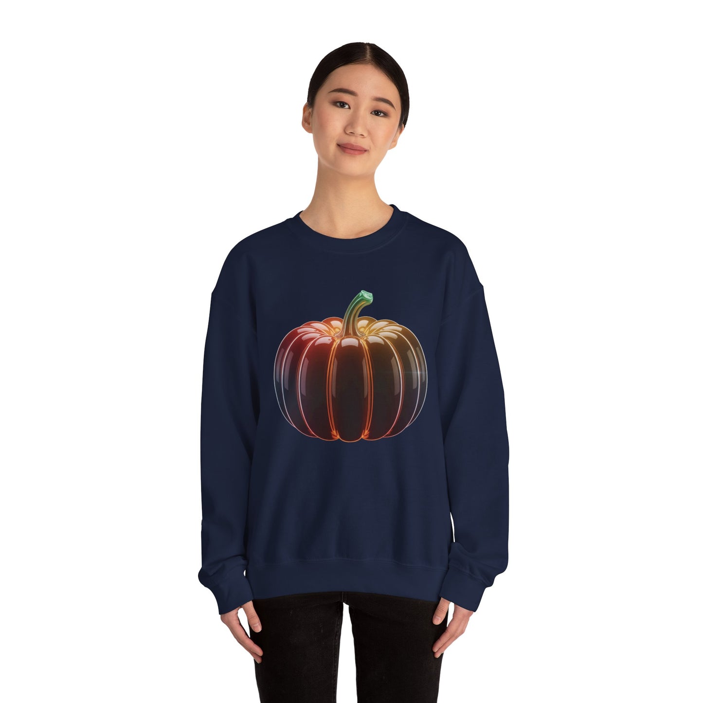 Neon Pumpkin Sweatshirt, Fall Halloween Crewneck, Cozy Unisex Pullover, Spooky Season Apparel, Aesthetic Pumpkin Shirt For Autumn Lovers