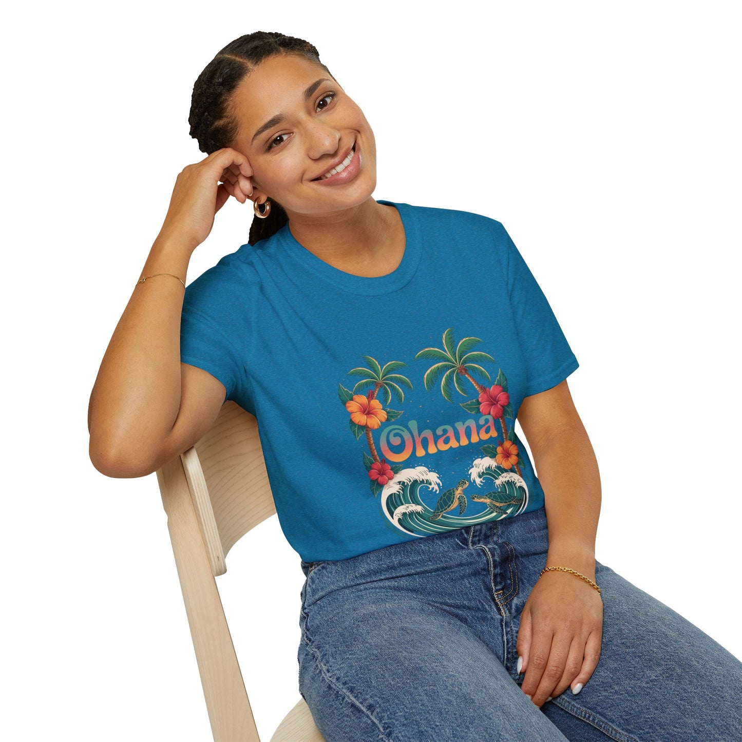 Ohana Shirt - Retro Hawaiian Sea Turtle & Palm Tree Graphic Tee - Tropical Beach Family Gift, Summer Vacation Aesthetic T-Shirt
