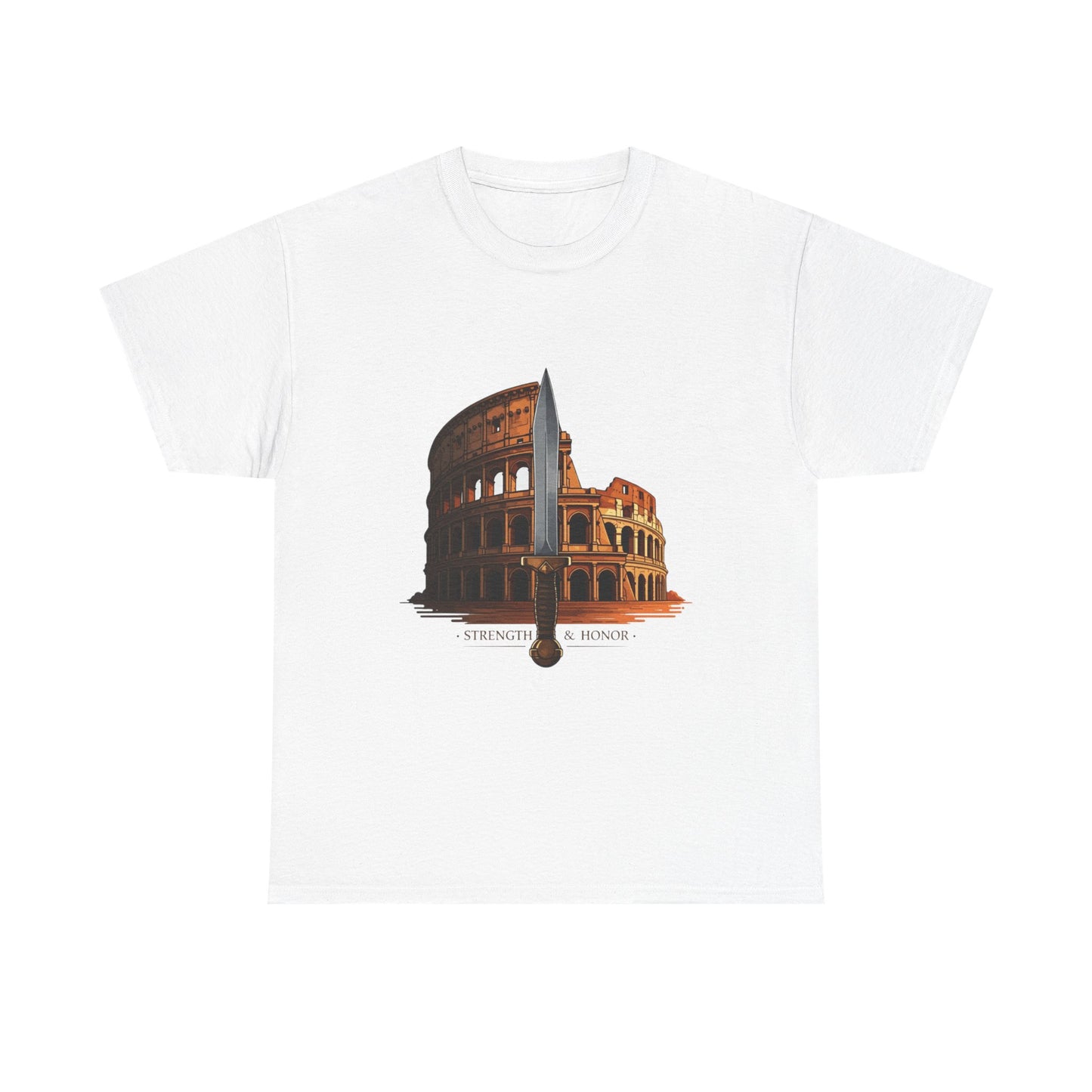 Strength & Honor Gladiator Shirt – Roman Colosseum Sword Graphic Tee – Ancient Rome History T-Shirt for Gladiator & Travel Fans