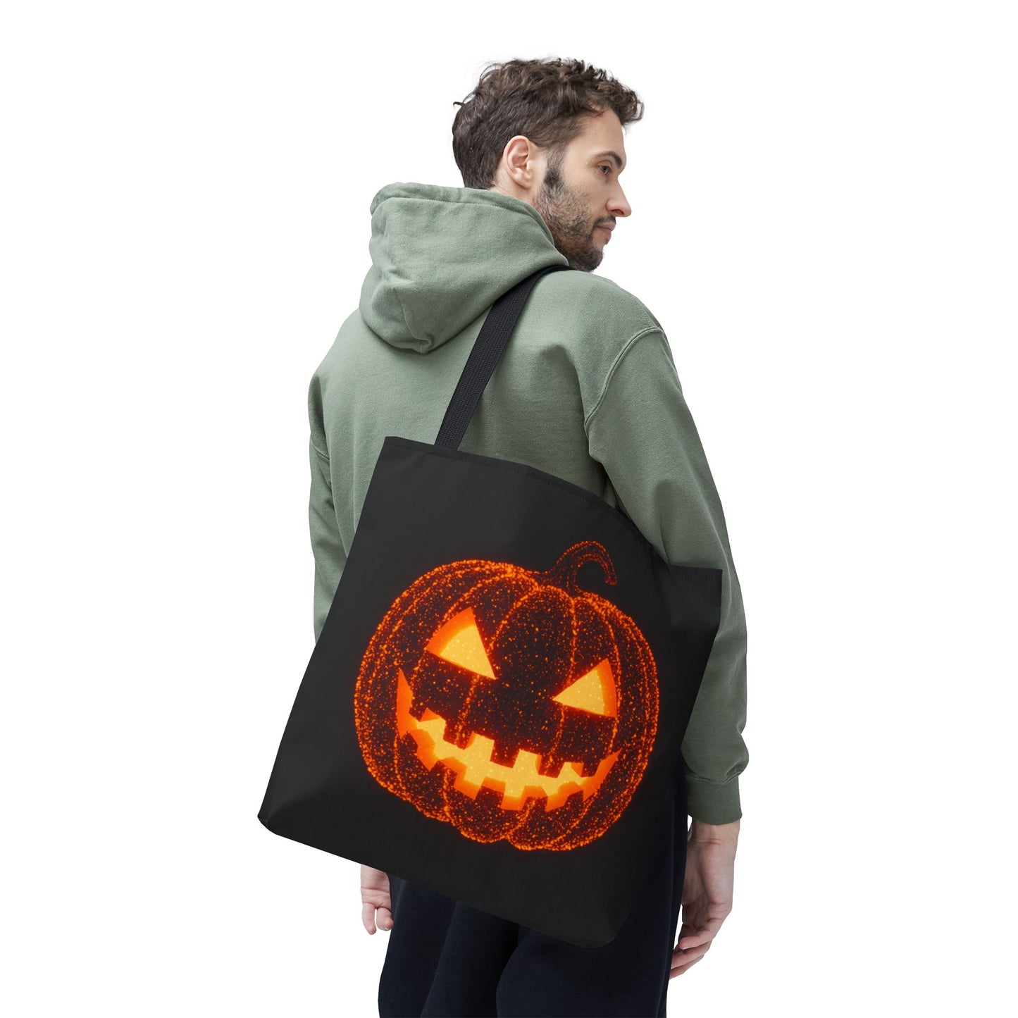 Glowing Pumpkin Tote Bag, Jack O Lantern Halloween Canvas Tote, Spooky Trick Or Treat Bag, Reusable Pumpkin Design Tote, Halloween Gift Bag