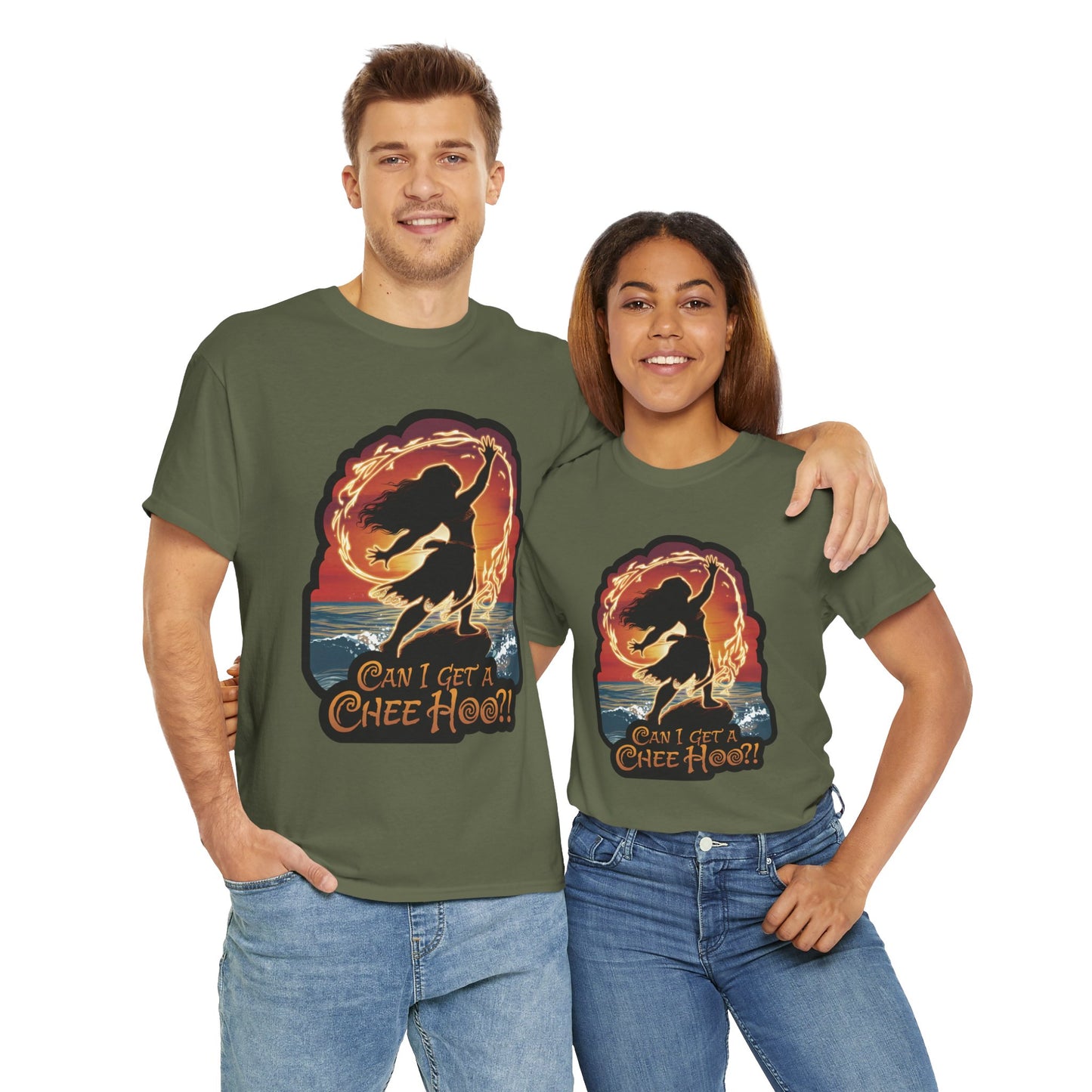 Can I Get a Chee Hoo Shirt – Hawaiian Island Vibes Tee – Hula Dancer Sunset Graphic T-Shirt – Polynesian Luau Party Unisex Top