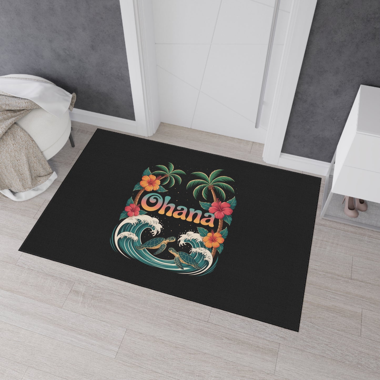 Ohana Hawaiian Door Mat - Tropical Welcome Mat - Beach House Entryway Rug - Coastal Home Decor - Island Aloha Summer Doormat