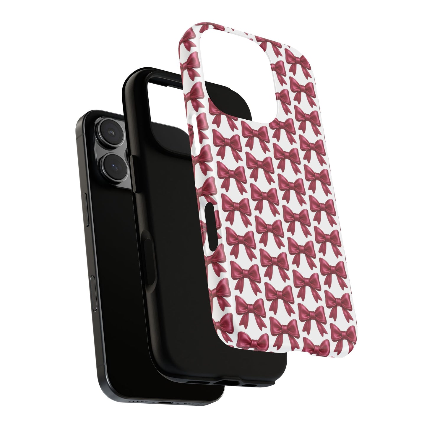Coquette Bow iPhone Case - Burgundy Ribbon Pattern Phone Cover, Girly Aesthetic Accessory, Cute Gift for Her