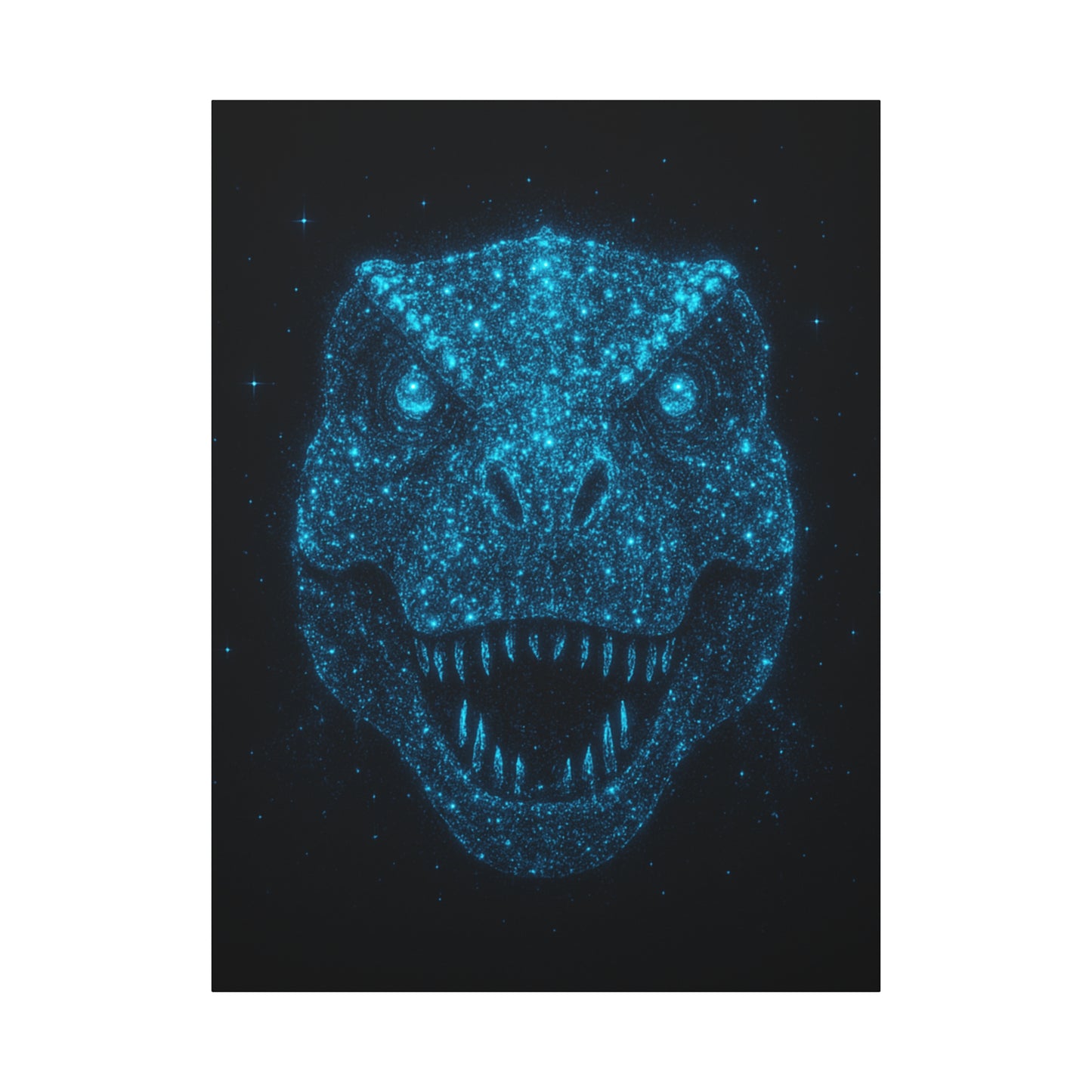 T-Rex Canvas Art - Blue Bioluminescent Particles Dinosaur Wall Decor, Modern Sci-Fi Bedroom Print, Kids and Adult Room Art Gift