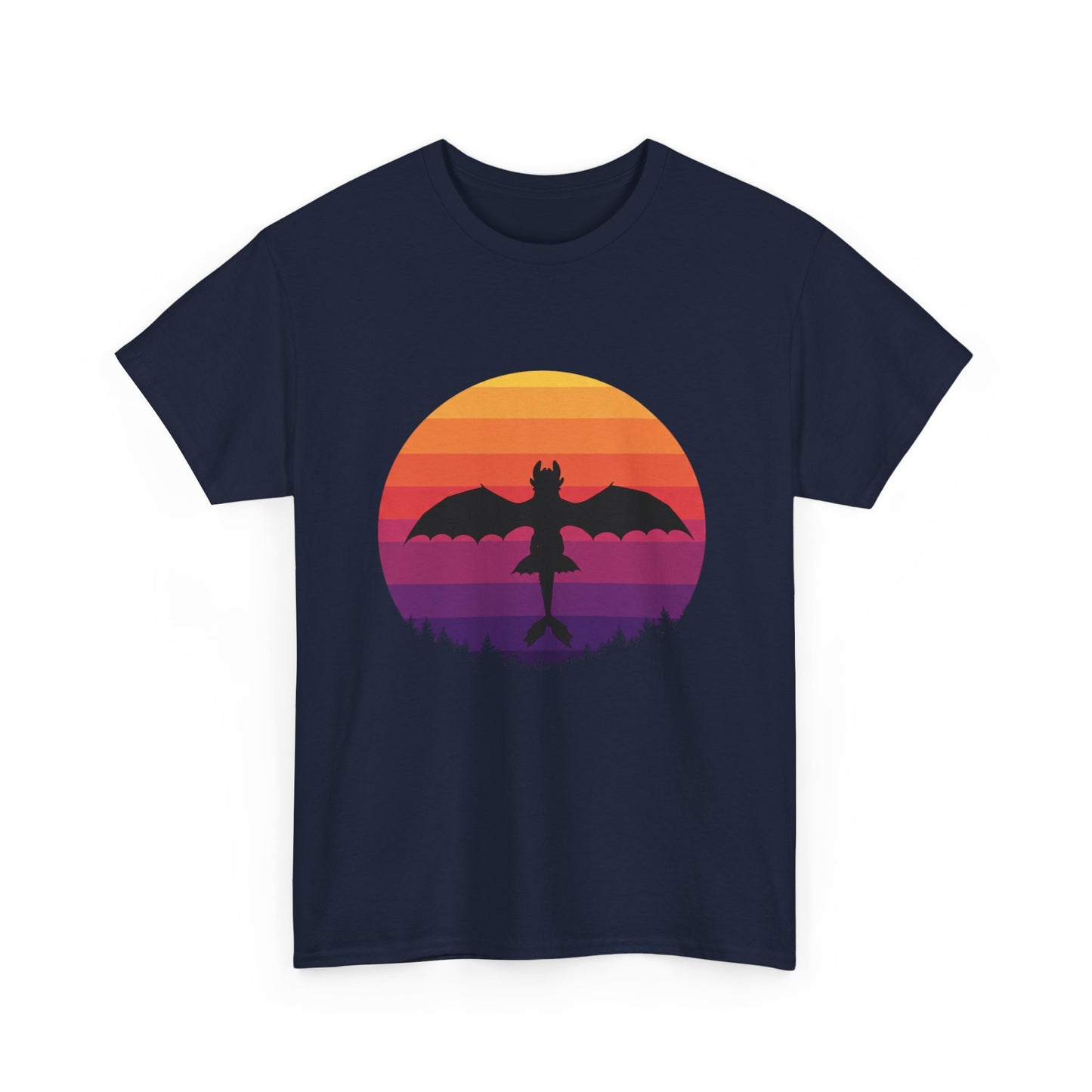 Night Dragon Sunset T-Shirt | Retro Dragon Silhouette Tee | Fantasy Dragon Shirt | Unisex Graphic Tee | Gift for Dragon Lovers