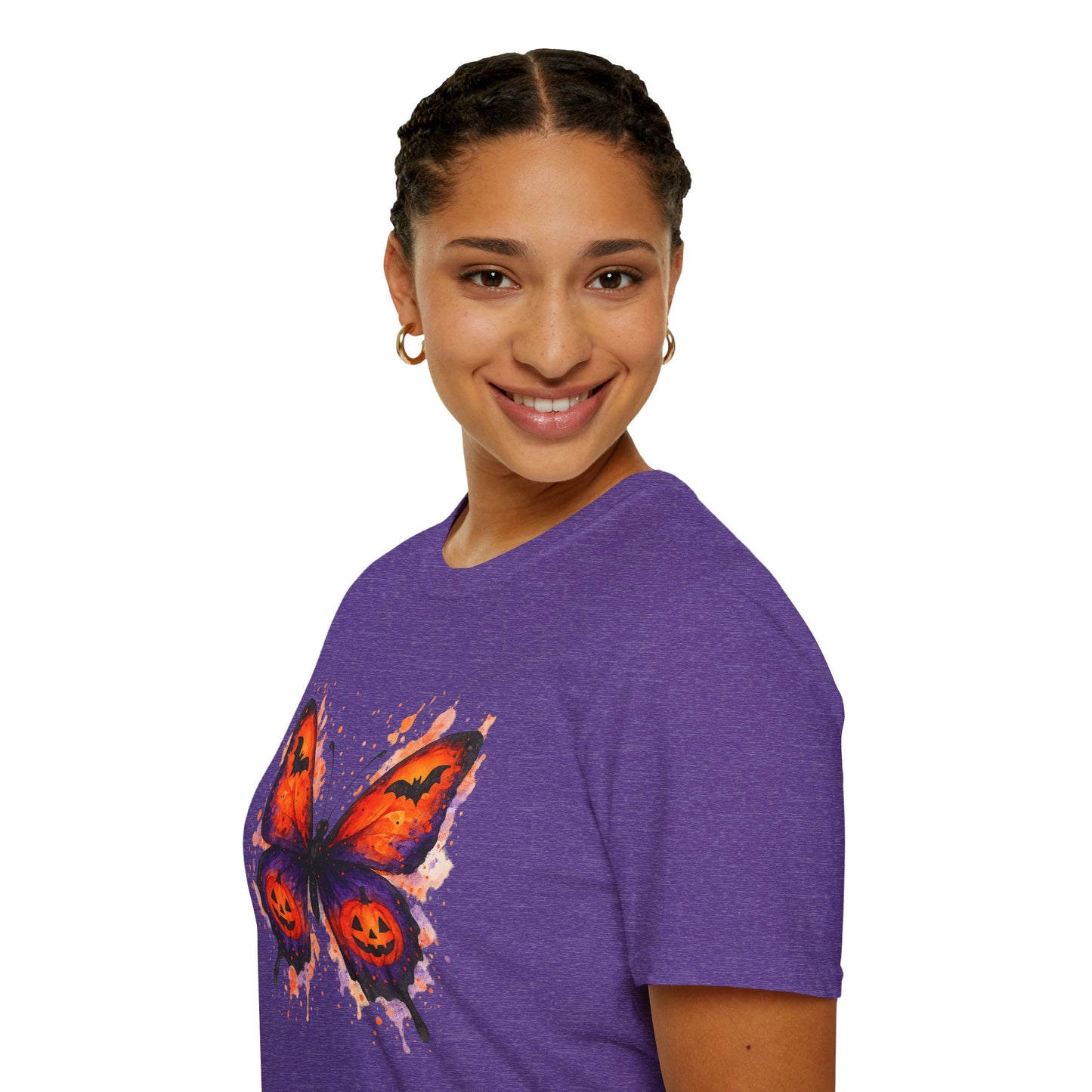 Halloween Watercolor Butterfly T-Shirt - Pumpkin Butterfly Tee, Spooky Butterfly Shirt, Bat and Jack-O'Lantern Wings, Fall Aesthetic Tee