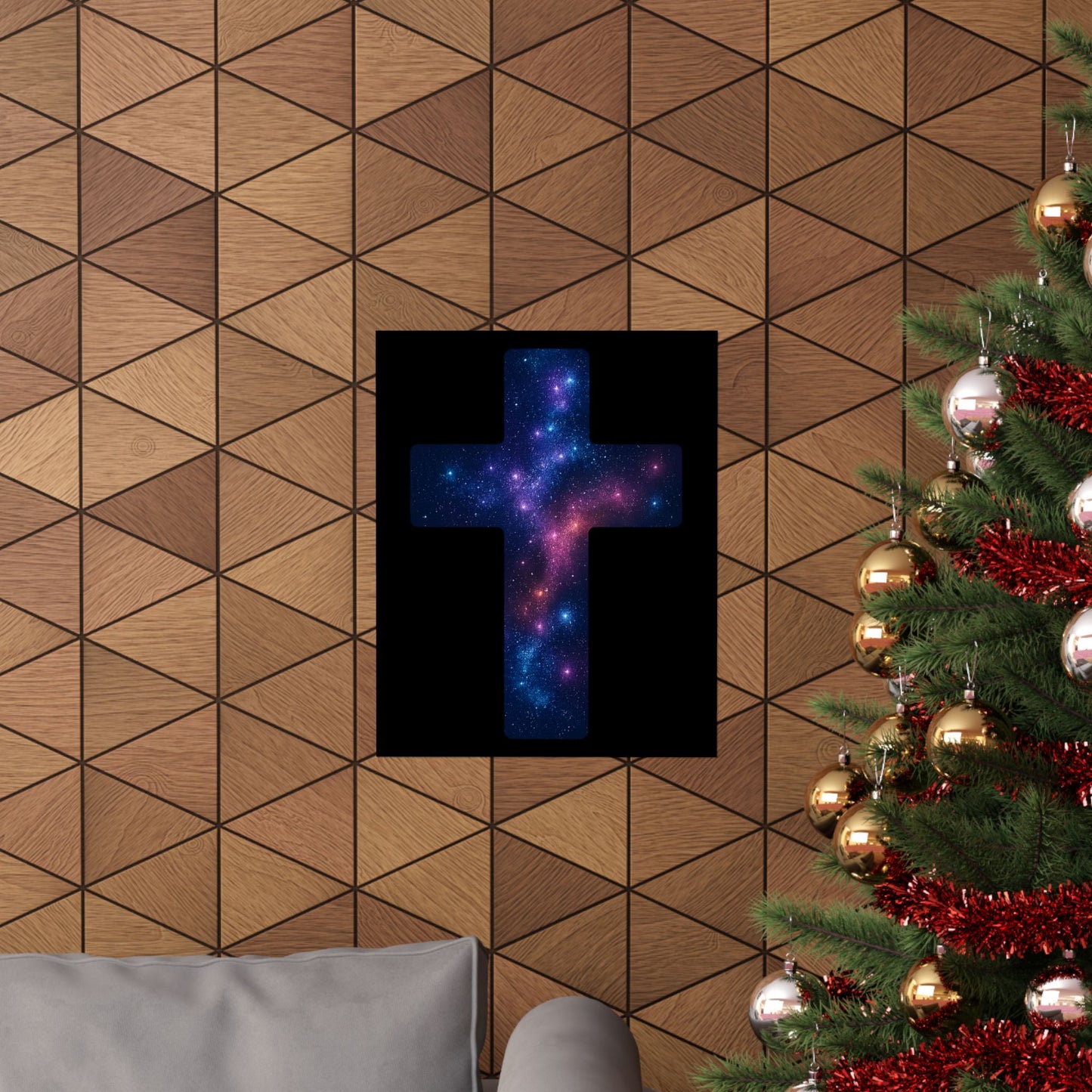 Vertical Poster - Galactic Cross Design Christian Poster Spiritual Decor Religious Art Faith Based Decoration Gift for Believers