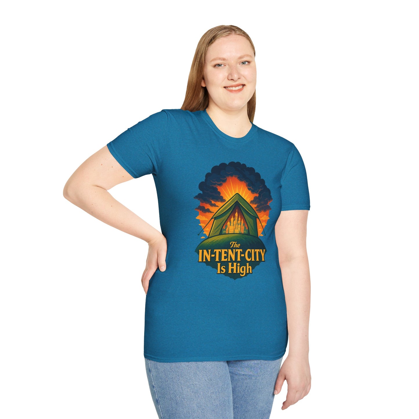 In-Tent-City Is High Camping Tee | Retro Tent Graphic T-Shirt for Hikers & Campers | Funny Outdoorsy Gift | Vintage Style Unisex Tee