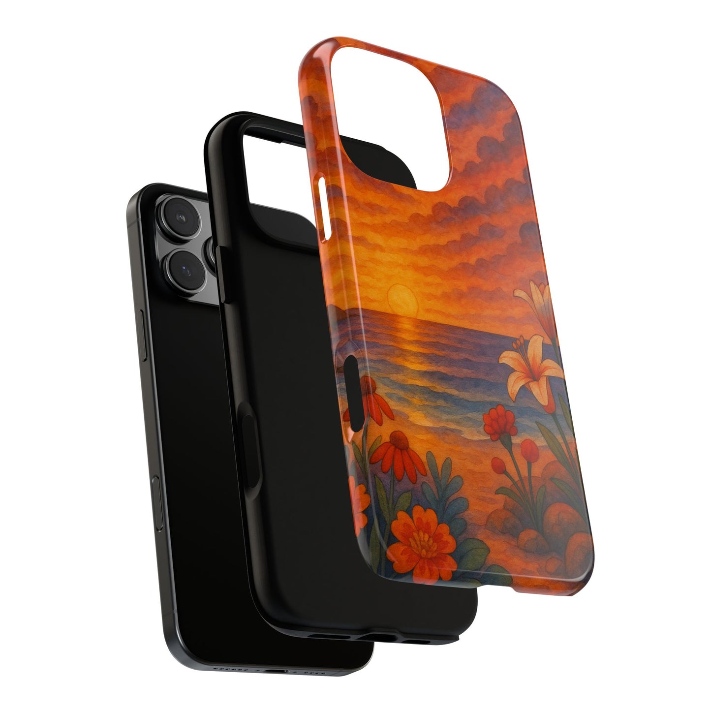 iPhone Case - Floral Ocean Sunset Watercolor Tough Case Nautical Phone Case Beach iPhone Case Ocean Sunset Theme