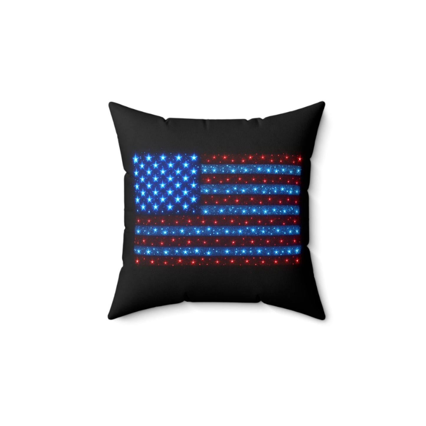 Bioluminescent Star-Spangled USA Flag Pillow • Blue & Red Sparkle Accent Decor • Patriotic Throw Pillow • 4th of July Home Decor