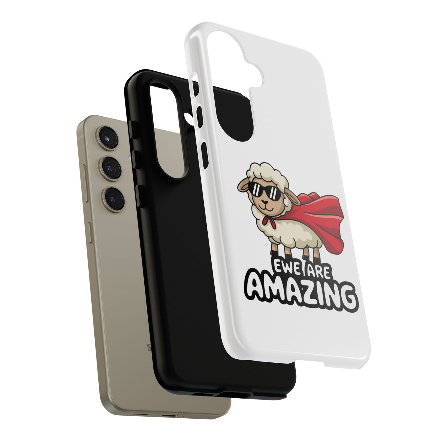 Funny Samsung Case - Cute Sheep Phone Cover - "Ewe Are Amazing" Gift for Her or Him - Animal Pun Superhero Case - Samsung Case