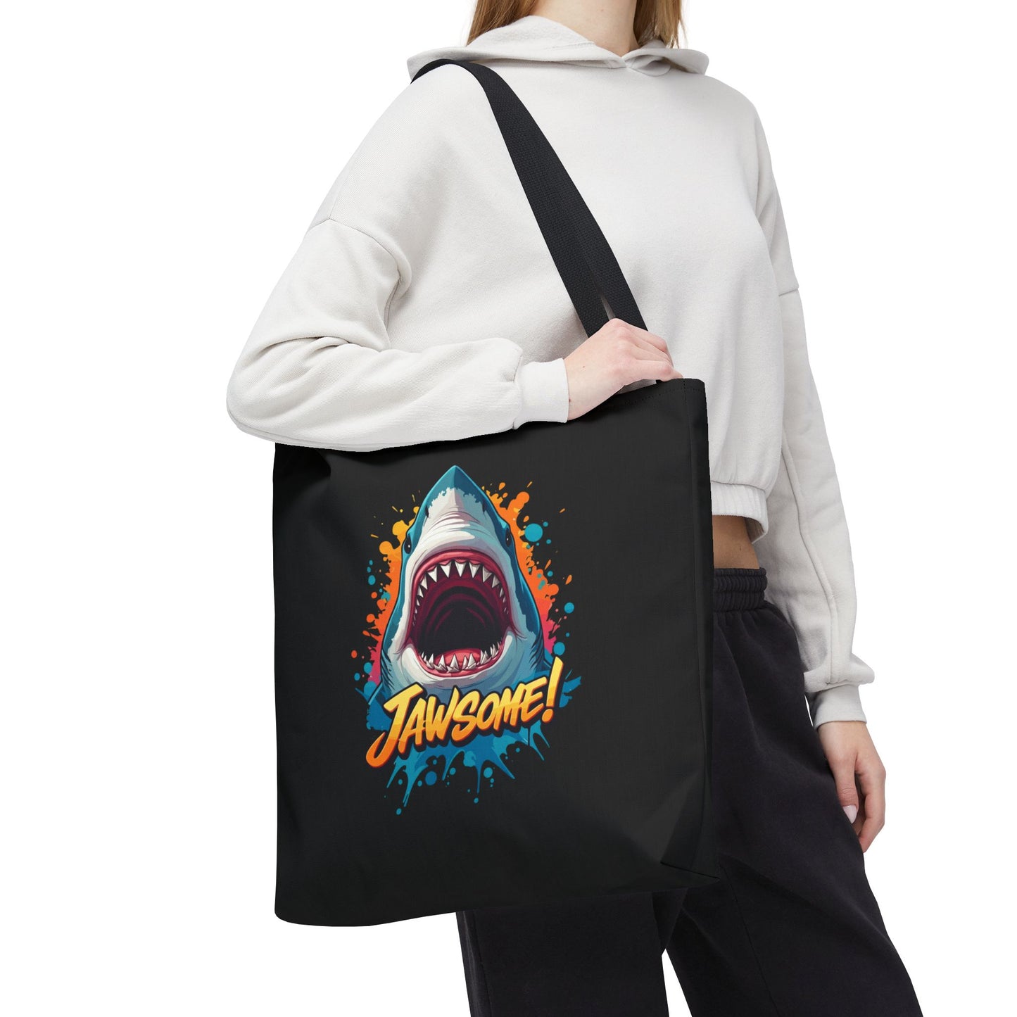Shark Tote Bag – JAWSOME Funny Ocean Lover Bag – Durable Reusable Grocery, Beach, or Everyday Tote – Gift for Shark Fans & Sea Lovers